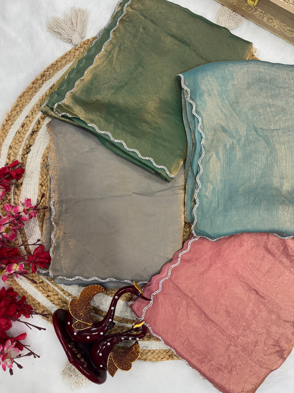 Party Wear Look Saree With Beautiful Jarkhan Diamond Work