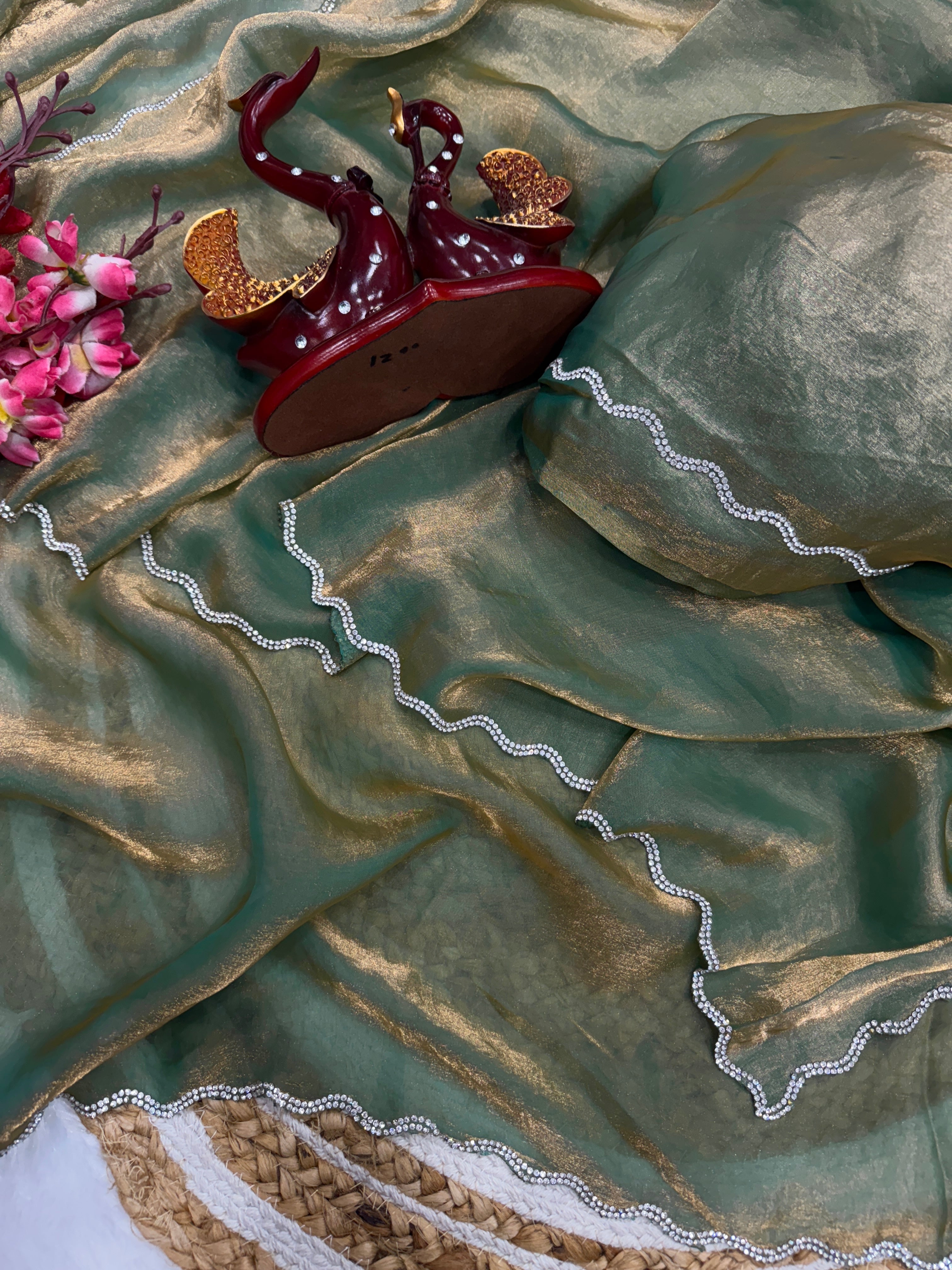 Party Wear Look Saree With Beautiful Jarkhan Diamond Work