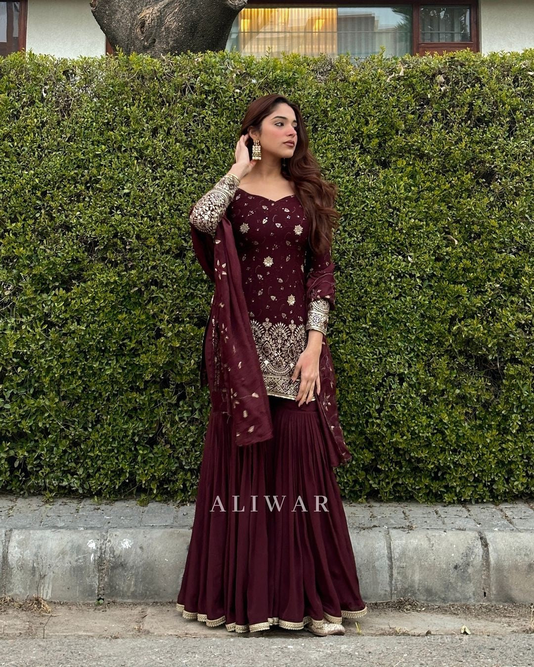 Beautiful Top-Plazzo And Dupatta With Heavy Embroidery Sequence Work
