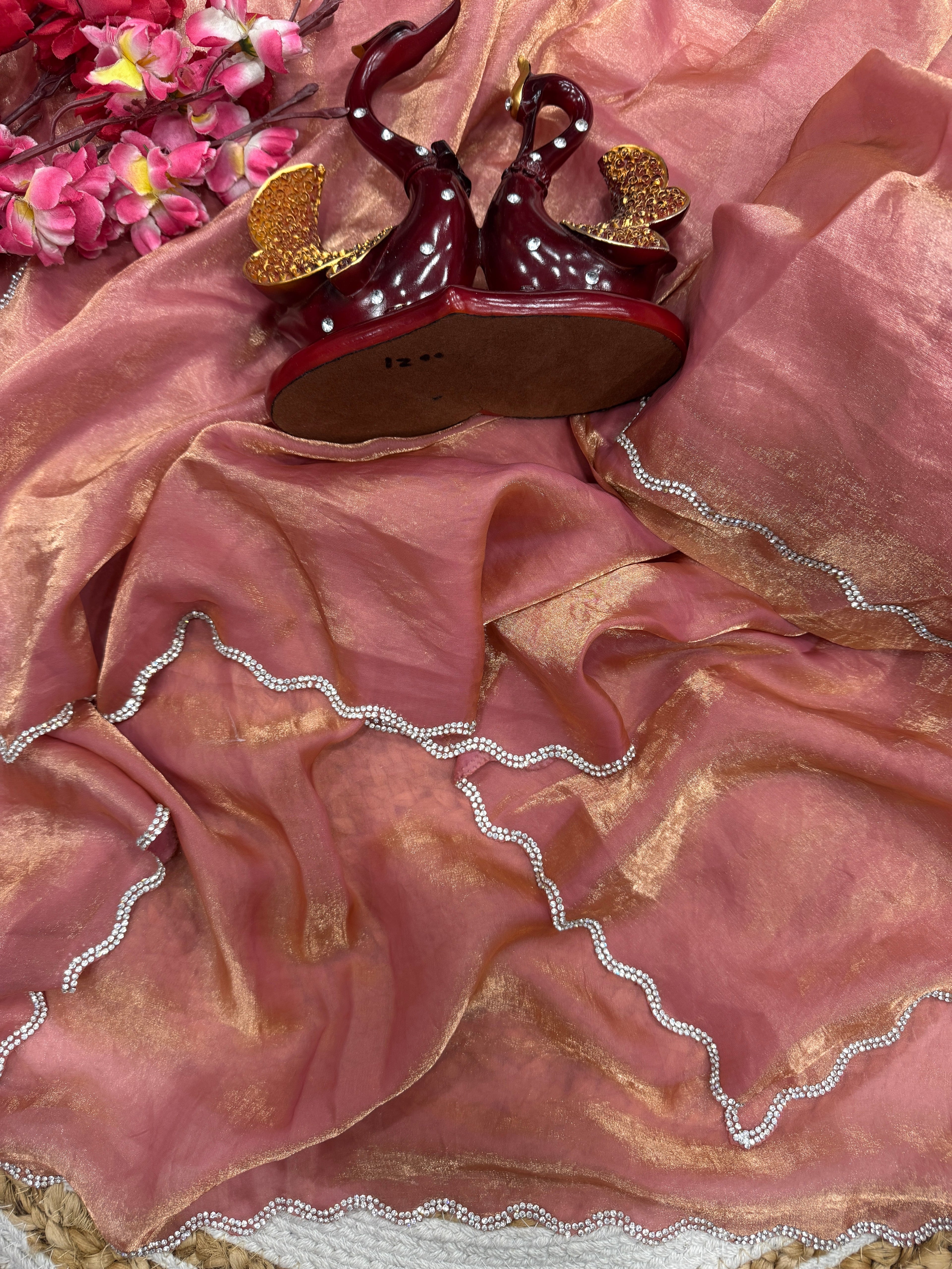 Party Wear Look Saree With Beautiful Jarkhan Diamond Work