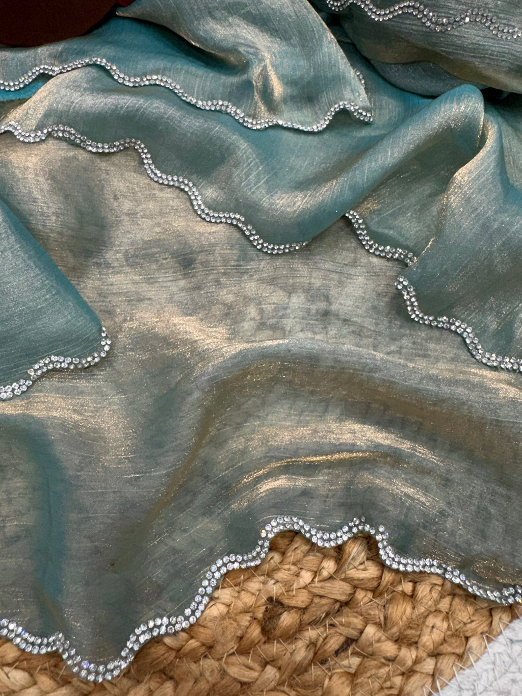 Party Wear Look Saree With Beautiful Jarkhan Diamond Work