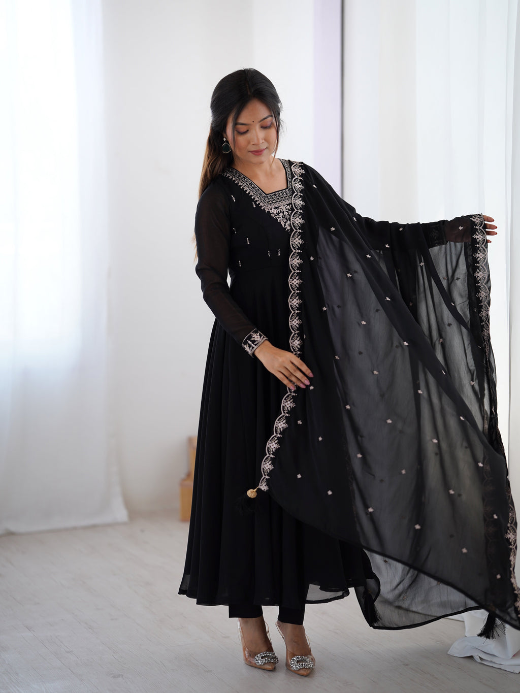 Beautiful Party Wear Anarkali Gown With Pent And Dupatta