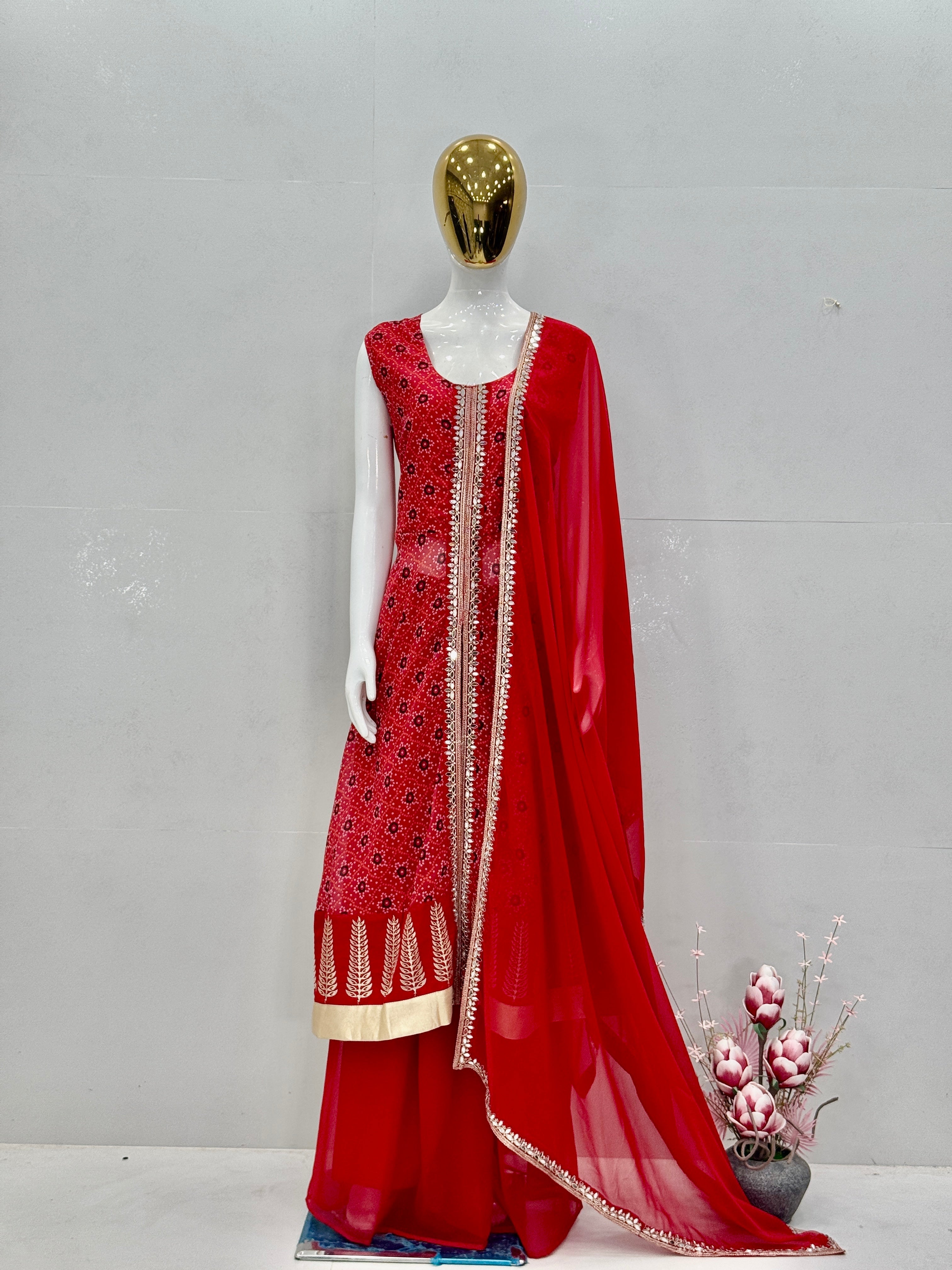 Designer Top Plazzo And Dupatta With Fancy Cut