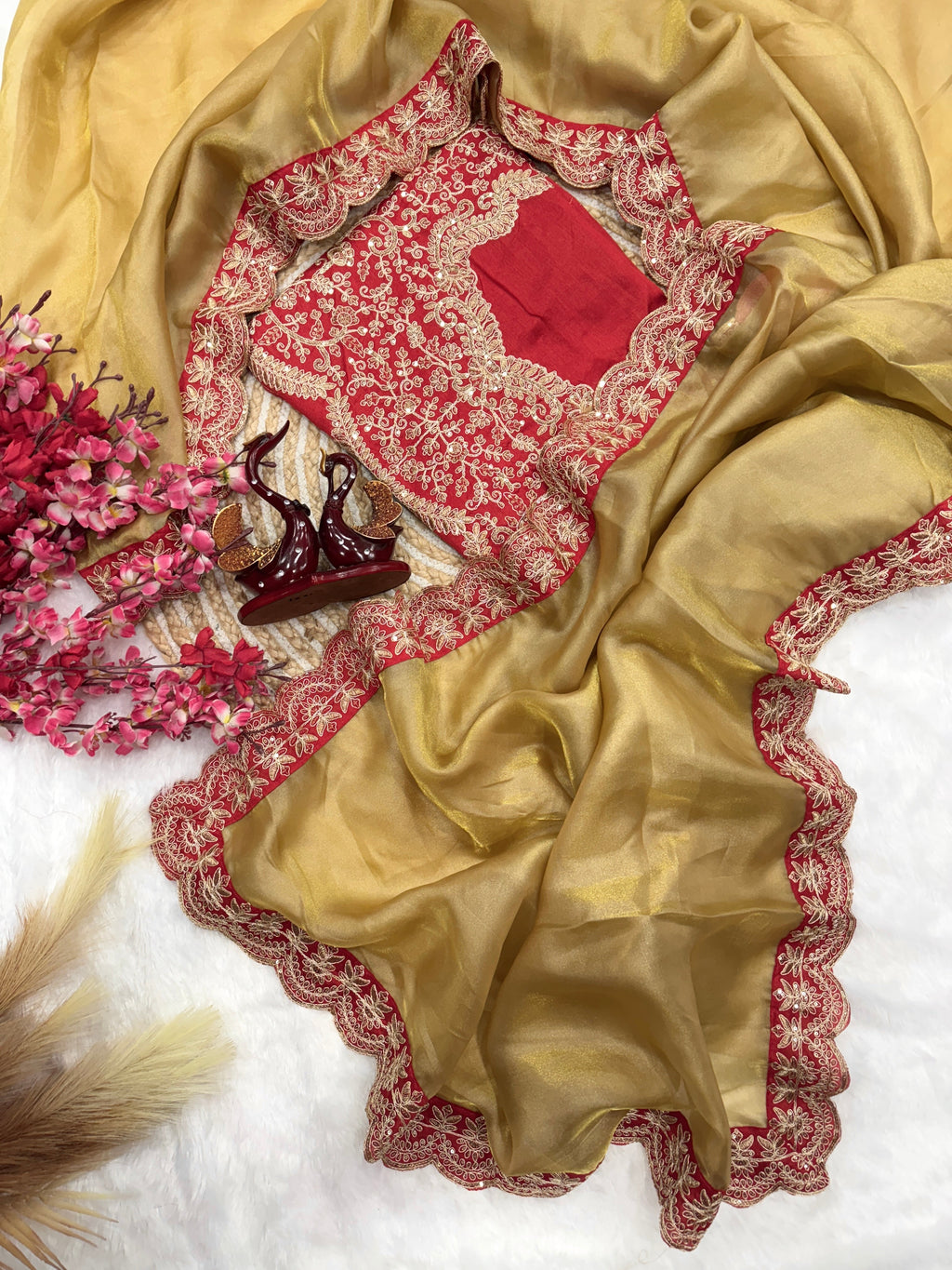 Party Wear Saree With Sequence And Cording Embroidery Work