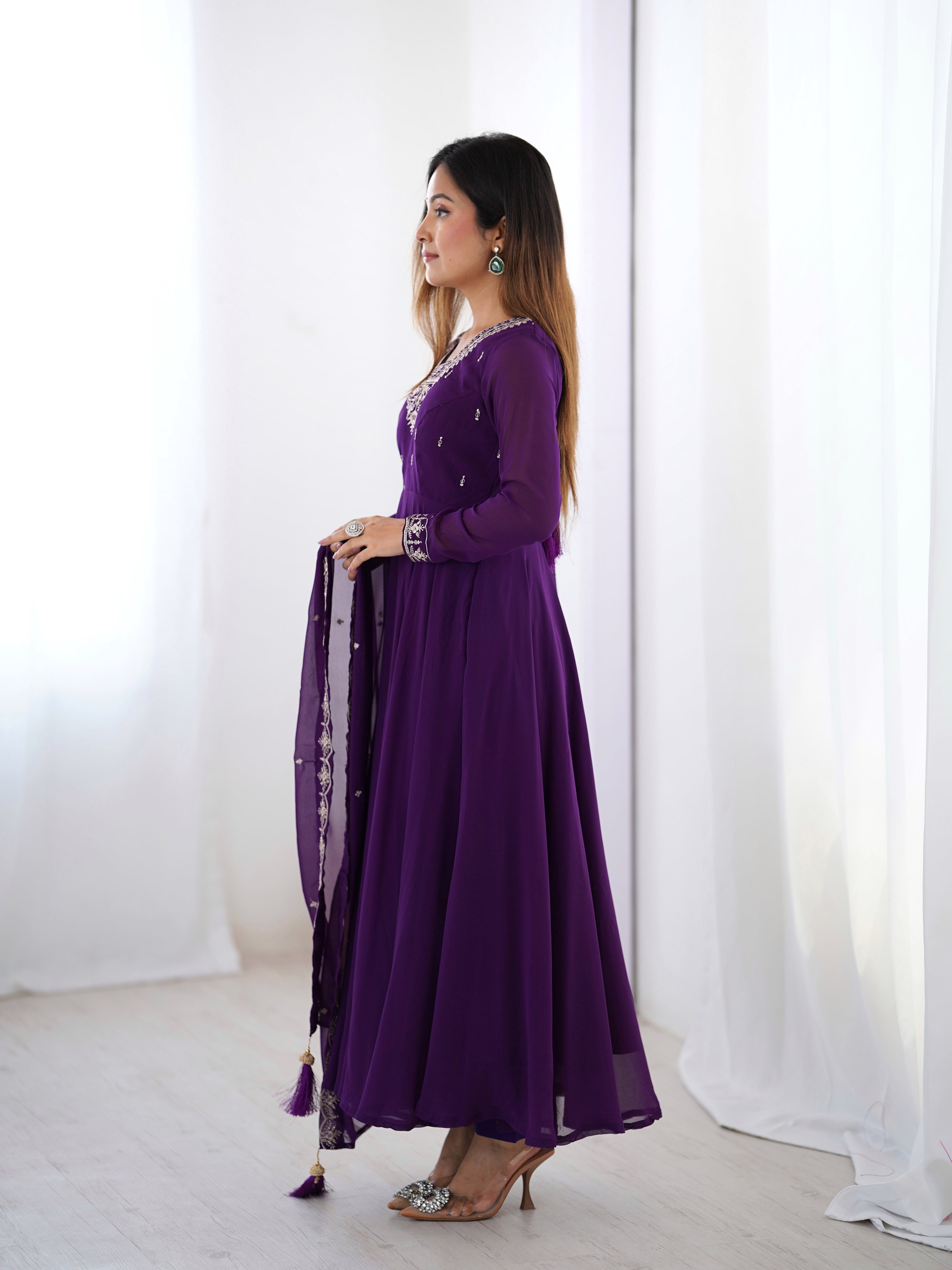 Beautiful Party Wear Anarkali Gown With Pent And Dupatta