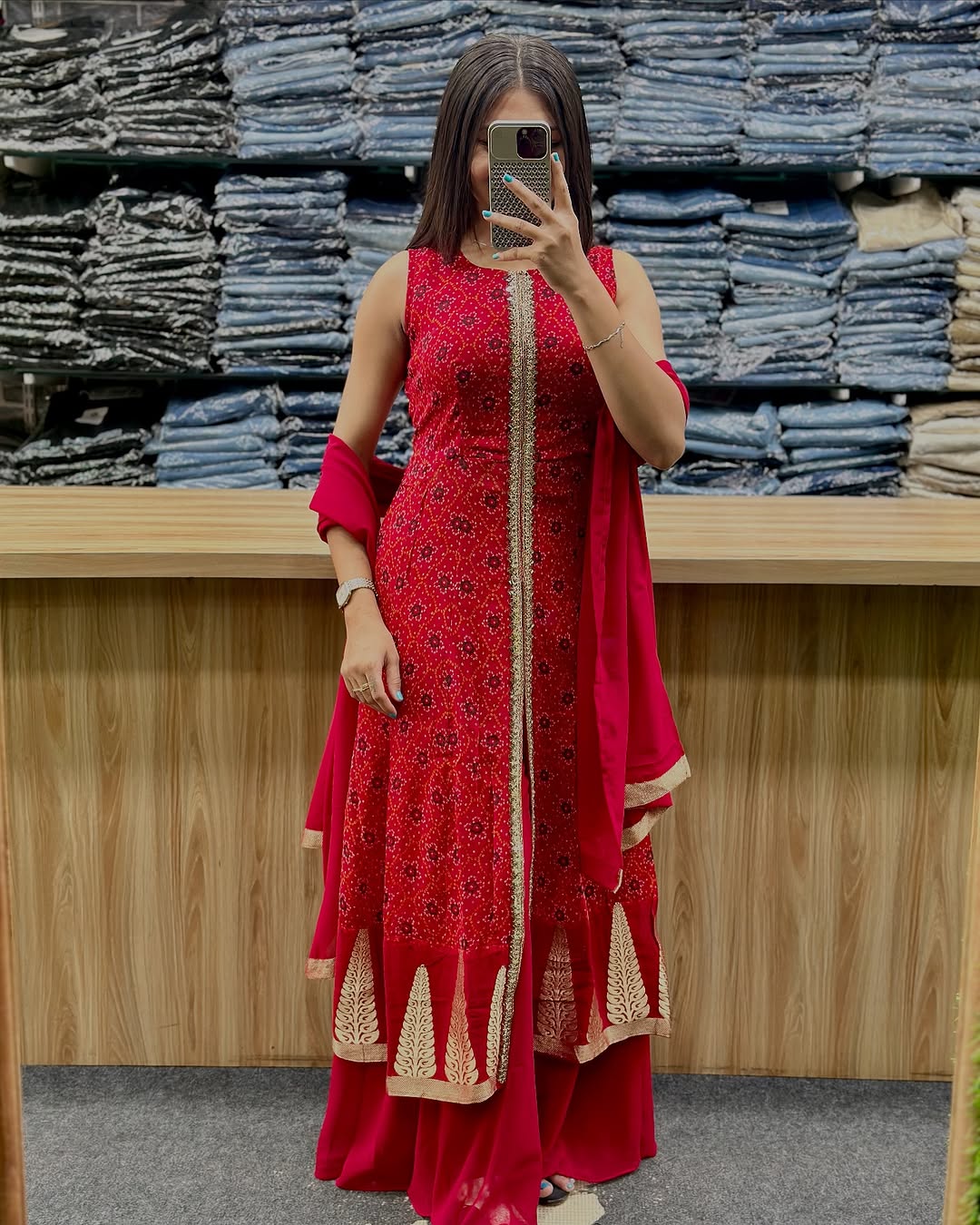 Designer Top Plazzo And Dupatta With Fancy Cut