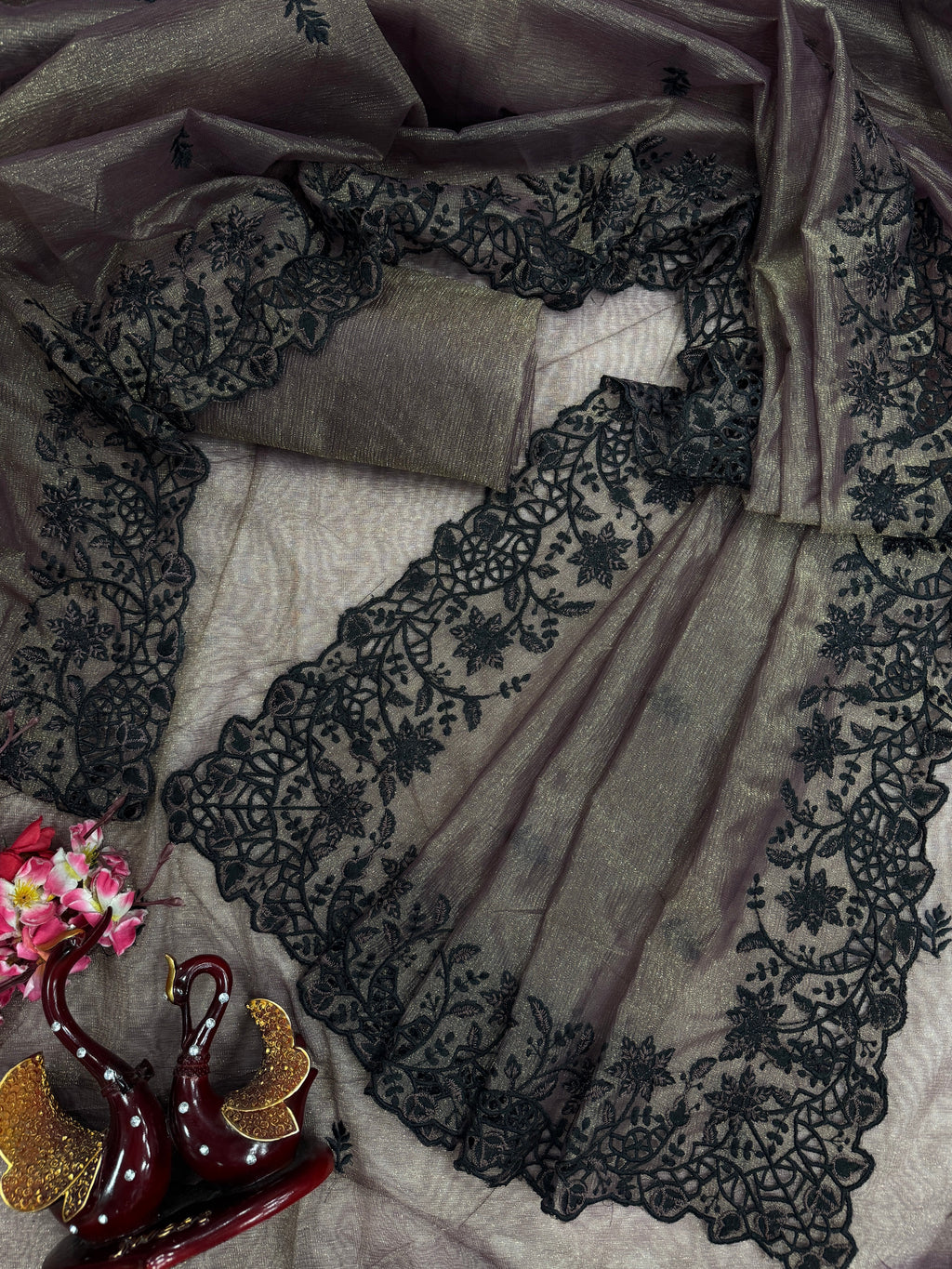 Party Wear Saree With Beautiful Thread Embroidery Work