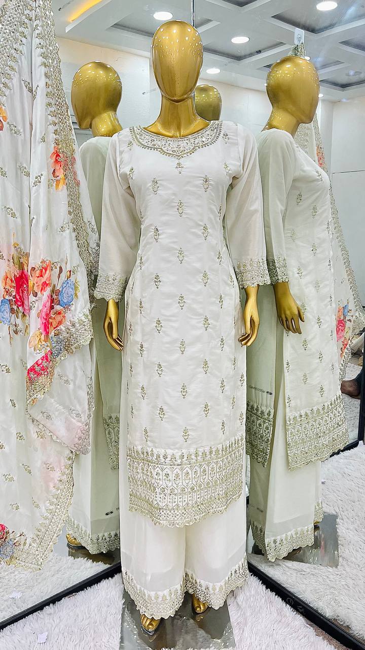 Beautiful Work Top-Bottom And Dupatta With Heavy Embroidery Sequence