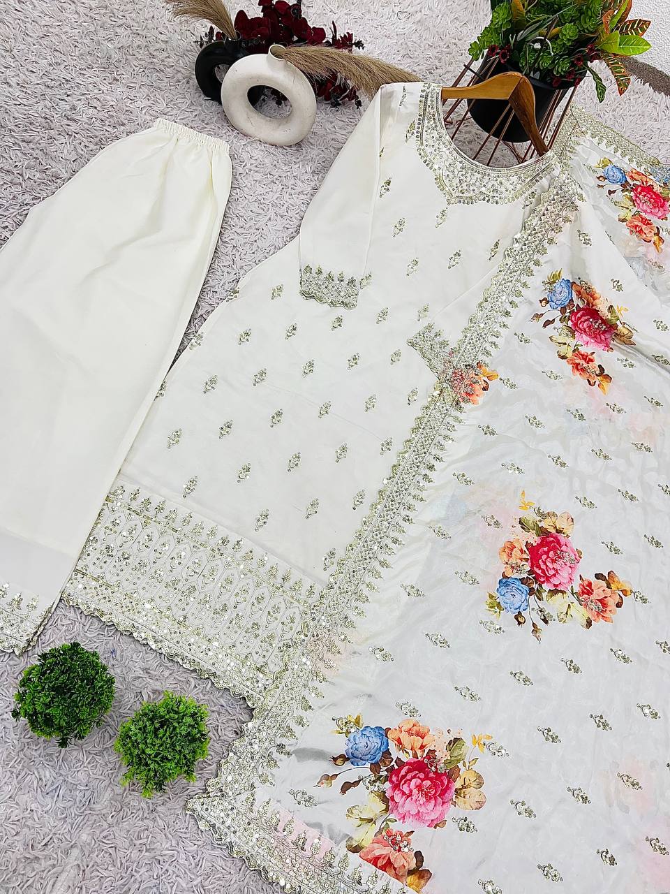 Beautiful Work Top-Bottom And Dupatta With Heavy Embroidery Sequence