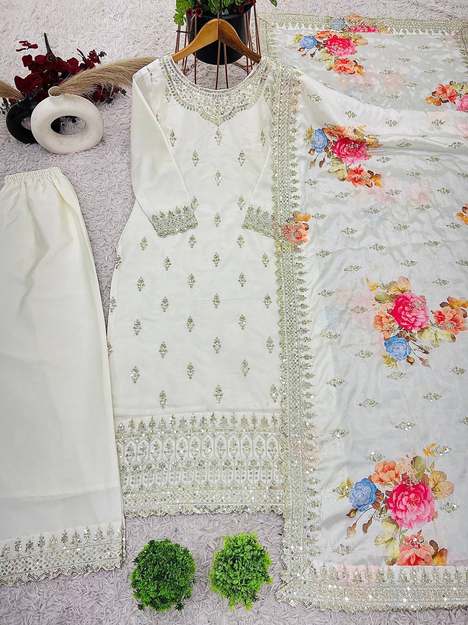 Beautiful Work Top-Bottom And Dupatta With Heavy Embroidery Sequence