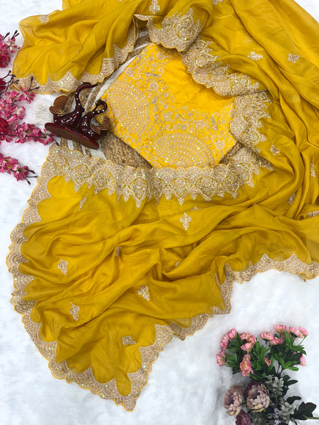 Party Wear Saree With Sequence And Cording Embroidery Work