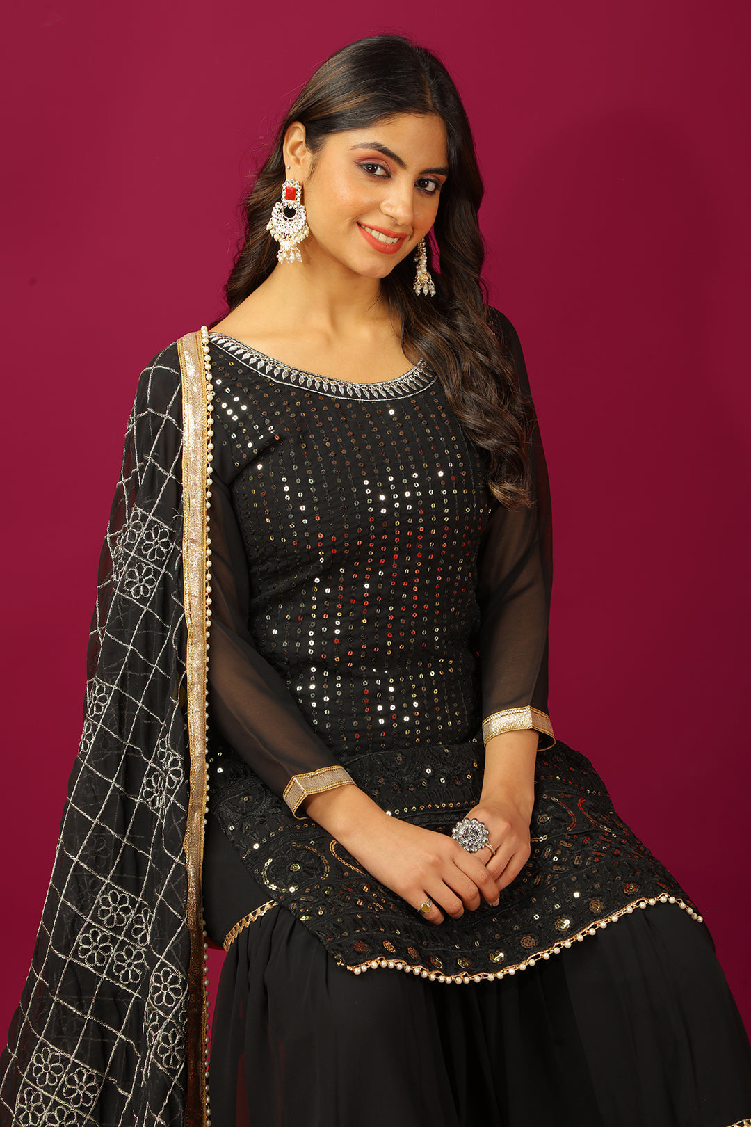 डिजाइनर फॉक्स जॉर्जेट हैवी टॉप प्लाजो दुपट्टे के साथ