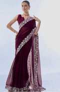 Designer Saree With Sequins And Threads Embroidery work