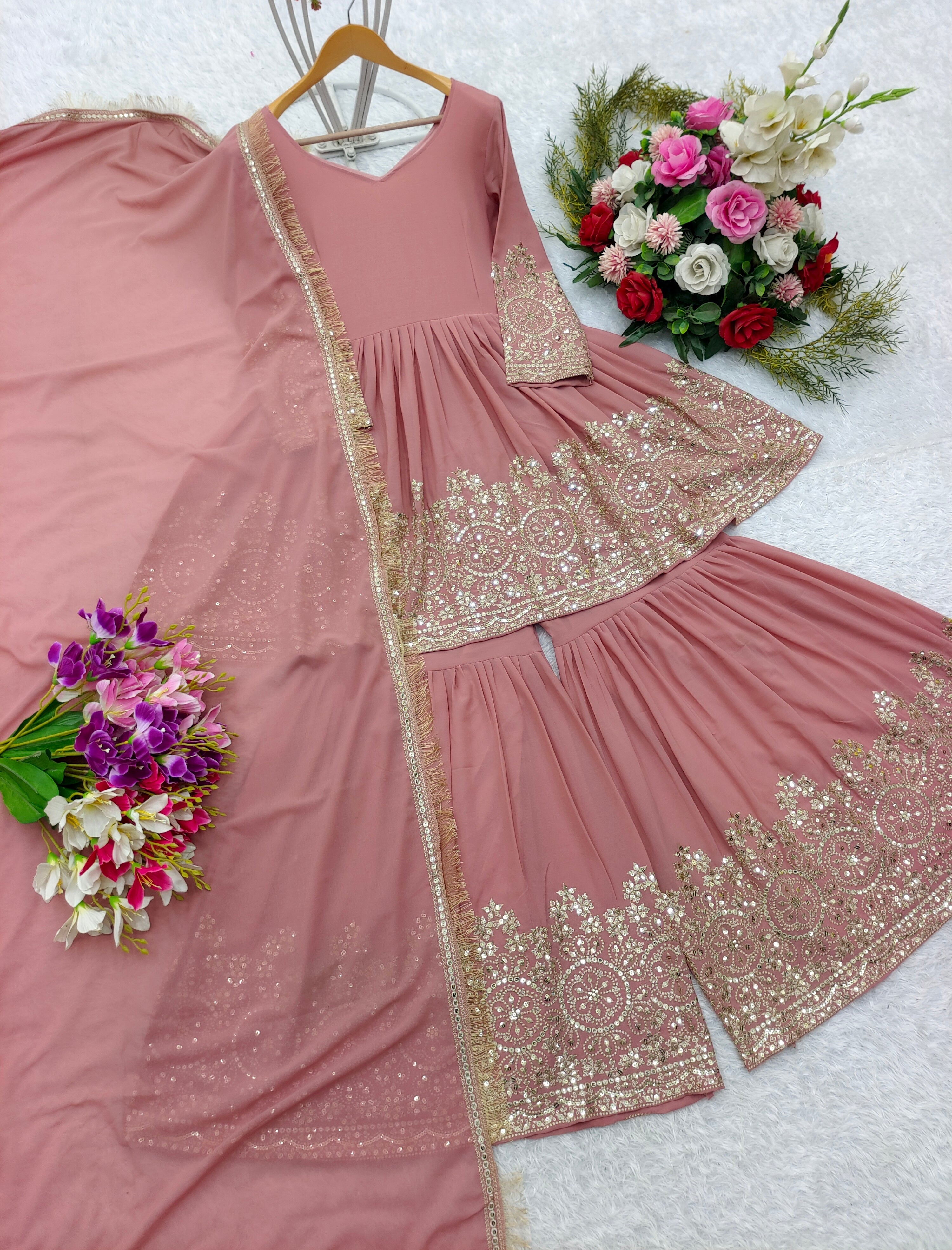 Beautiful Party Wear Kediya-Palazzo And Fancy Dupatta