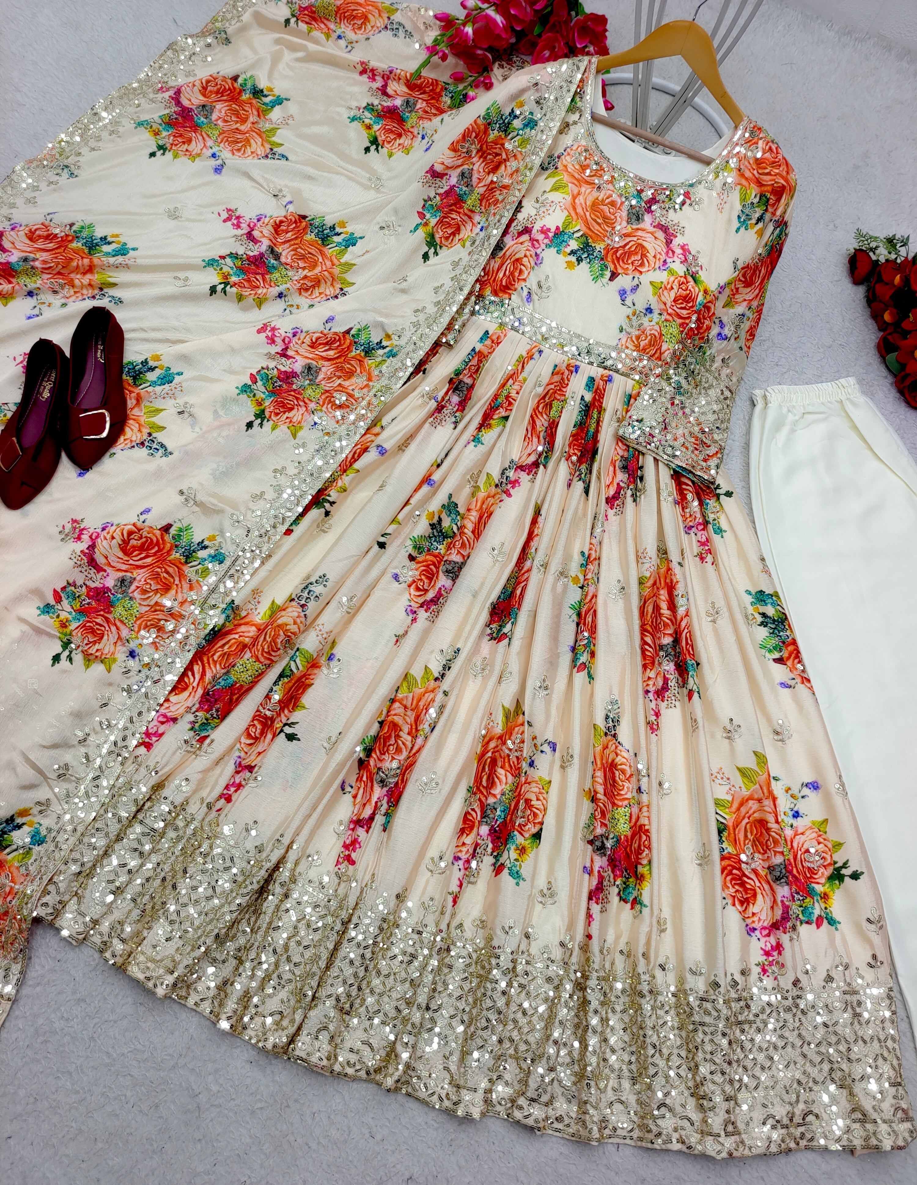 Beautiful Gown -Pent And Dupatta With Digital Print