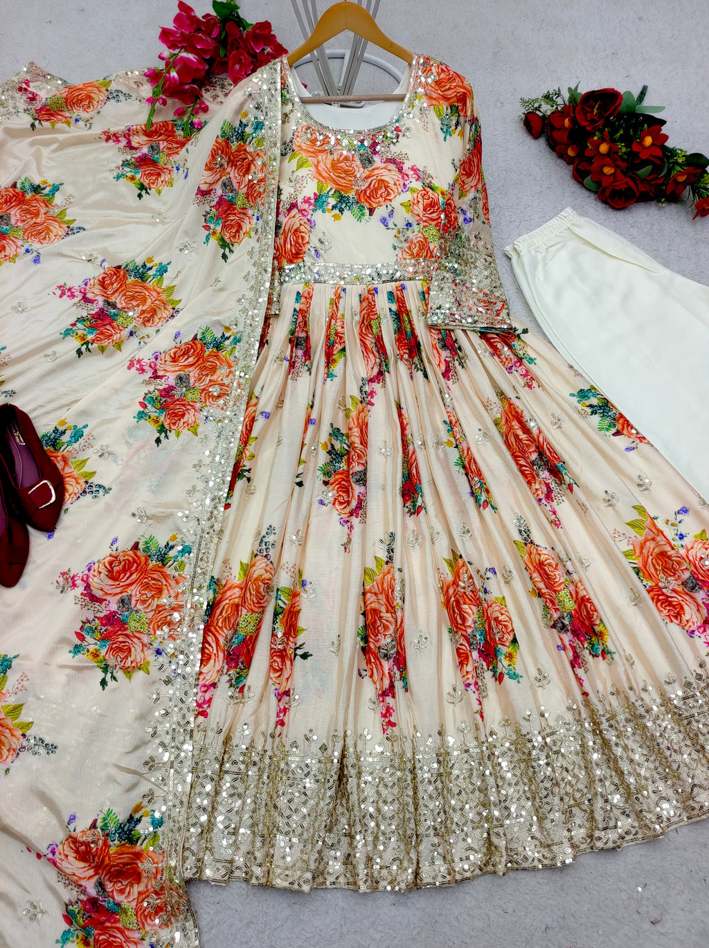 Beautiful Gown -Pent And Dupatta With Digital Print
