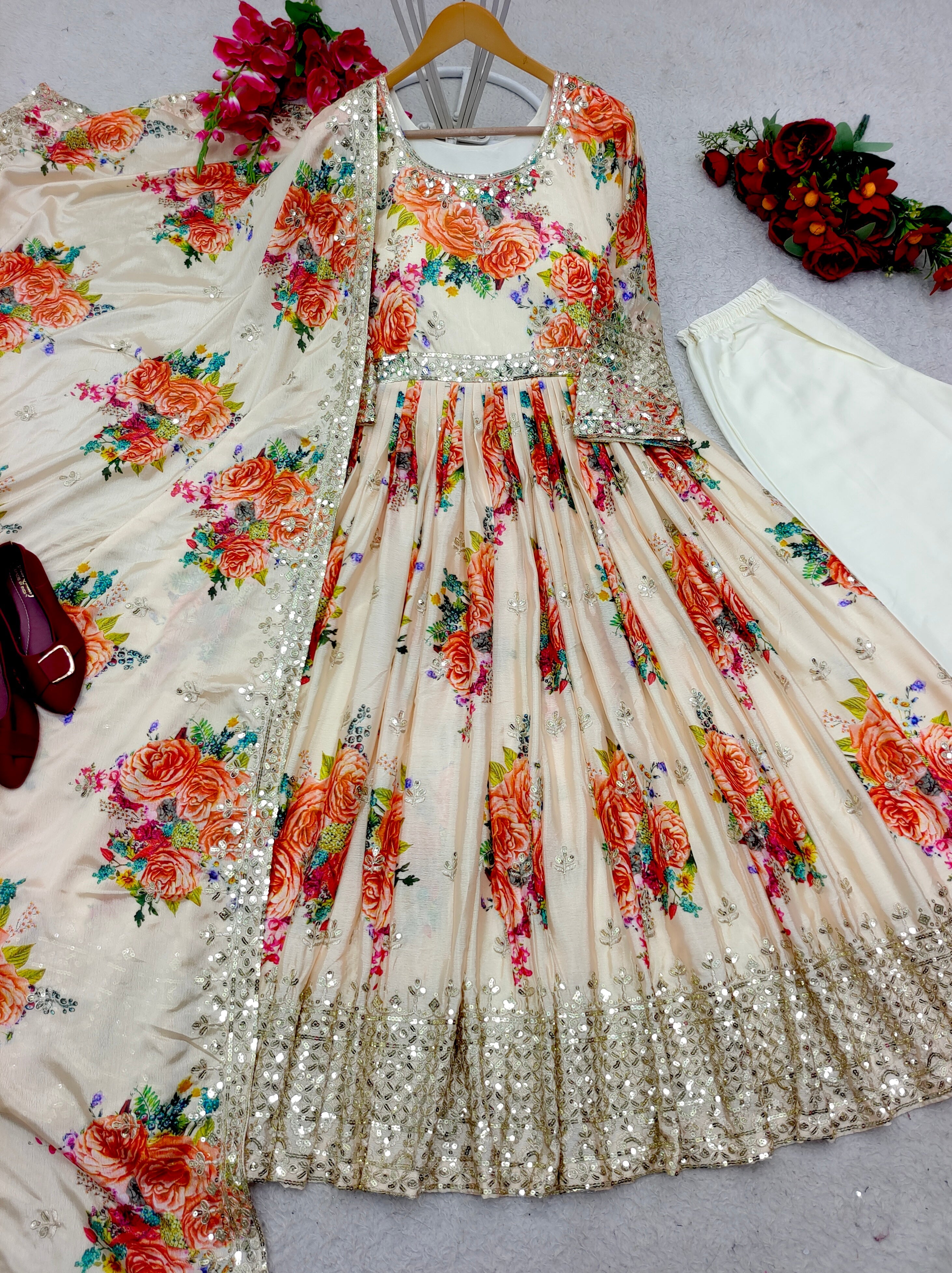 Beautiful Gown -Pent And Dupatta With Digital Print