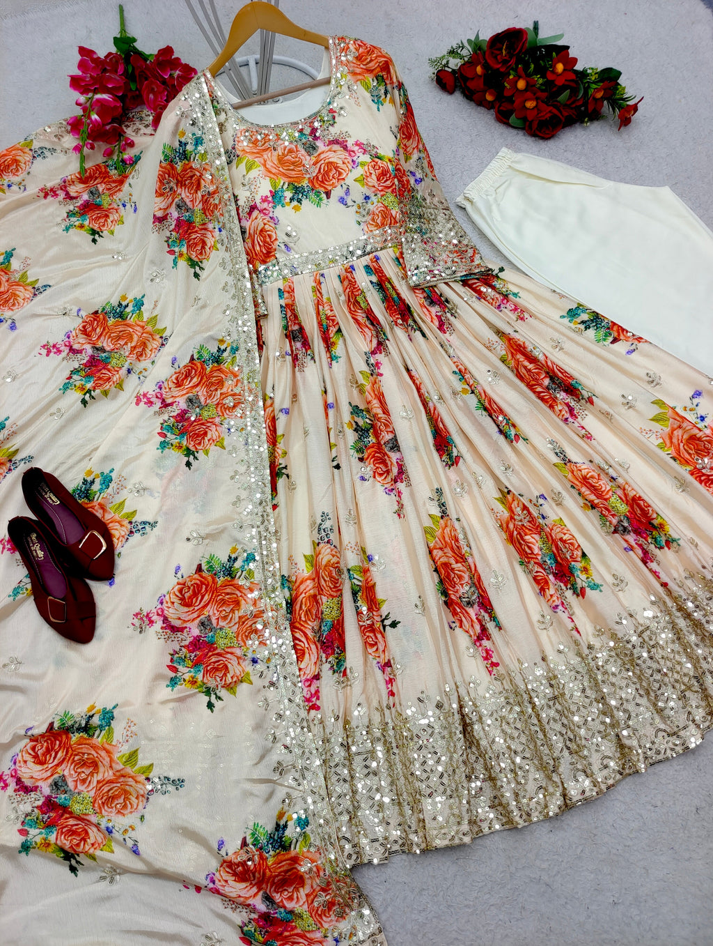 Beautiful Gown -Pent And Dupatta With Digital Print