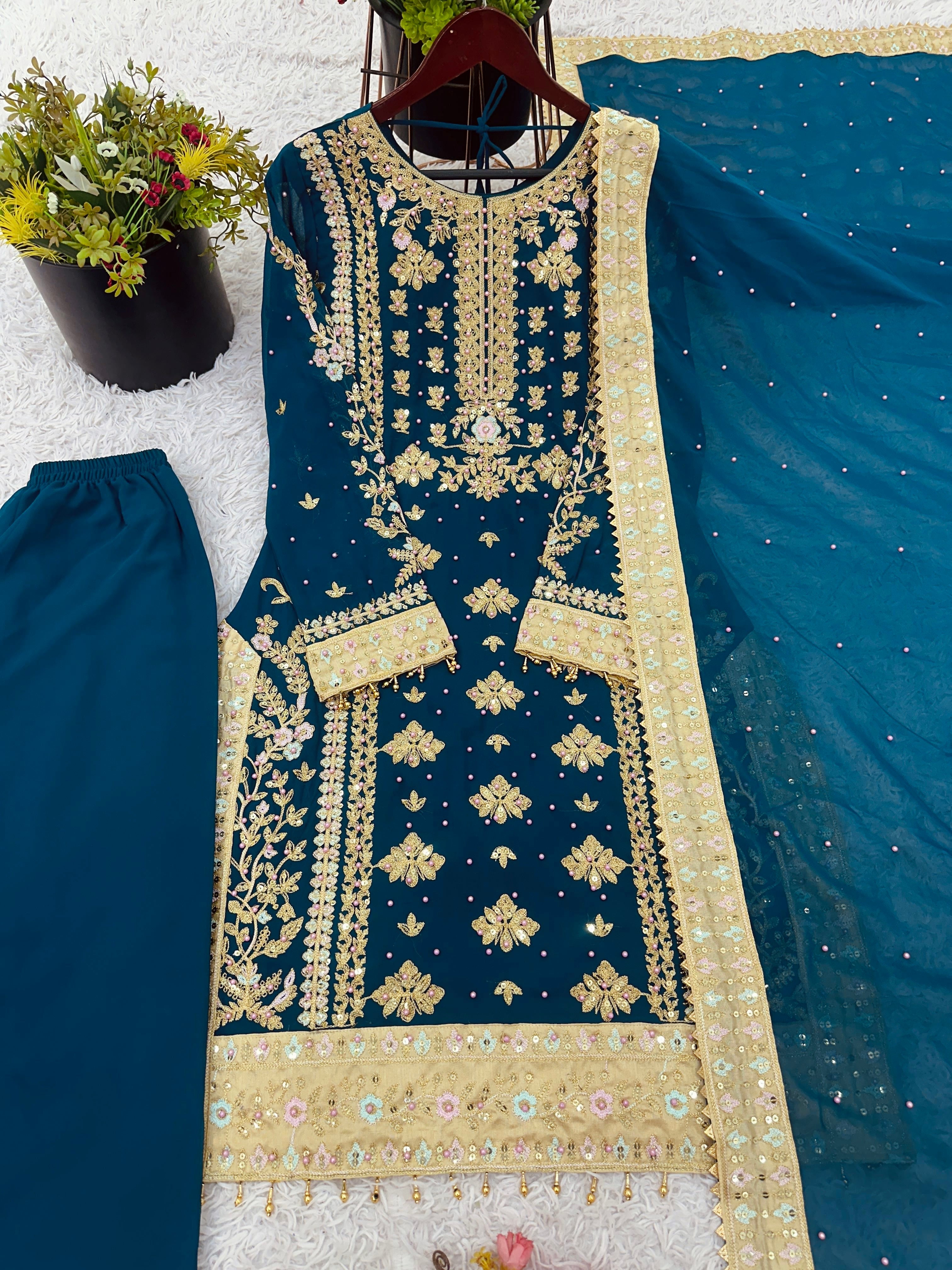 Fancy Top-Bottom And Dupatta With Embroidery Sequence Work