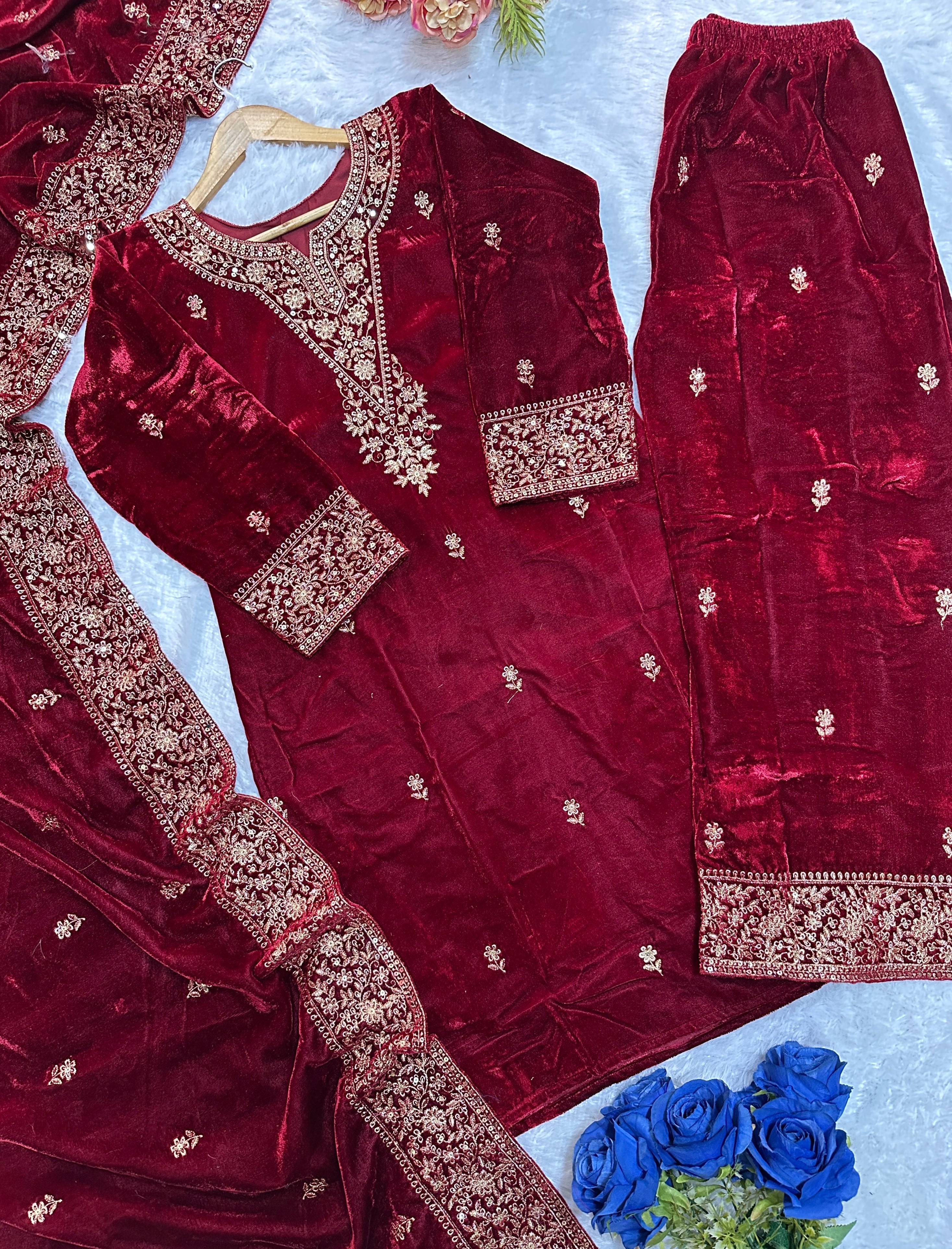 Beautiful Fancy Top Bottom And Dupatta With Embroidery Work