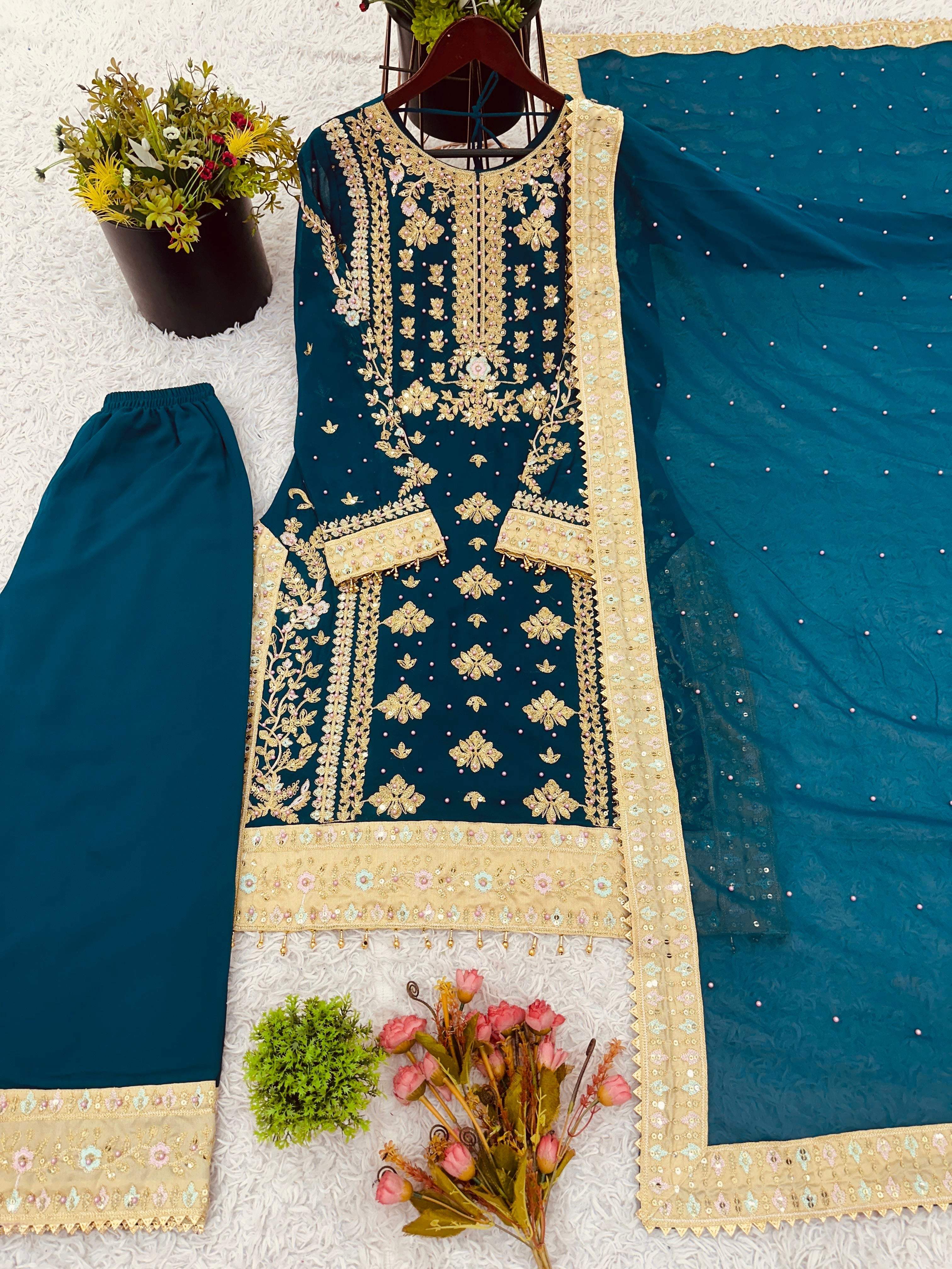 Fancy Top-Bottom And Dupatta With Embroidery Sequence Work