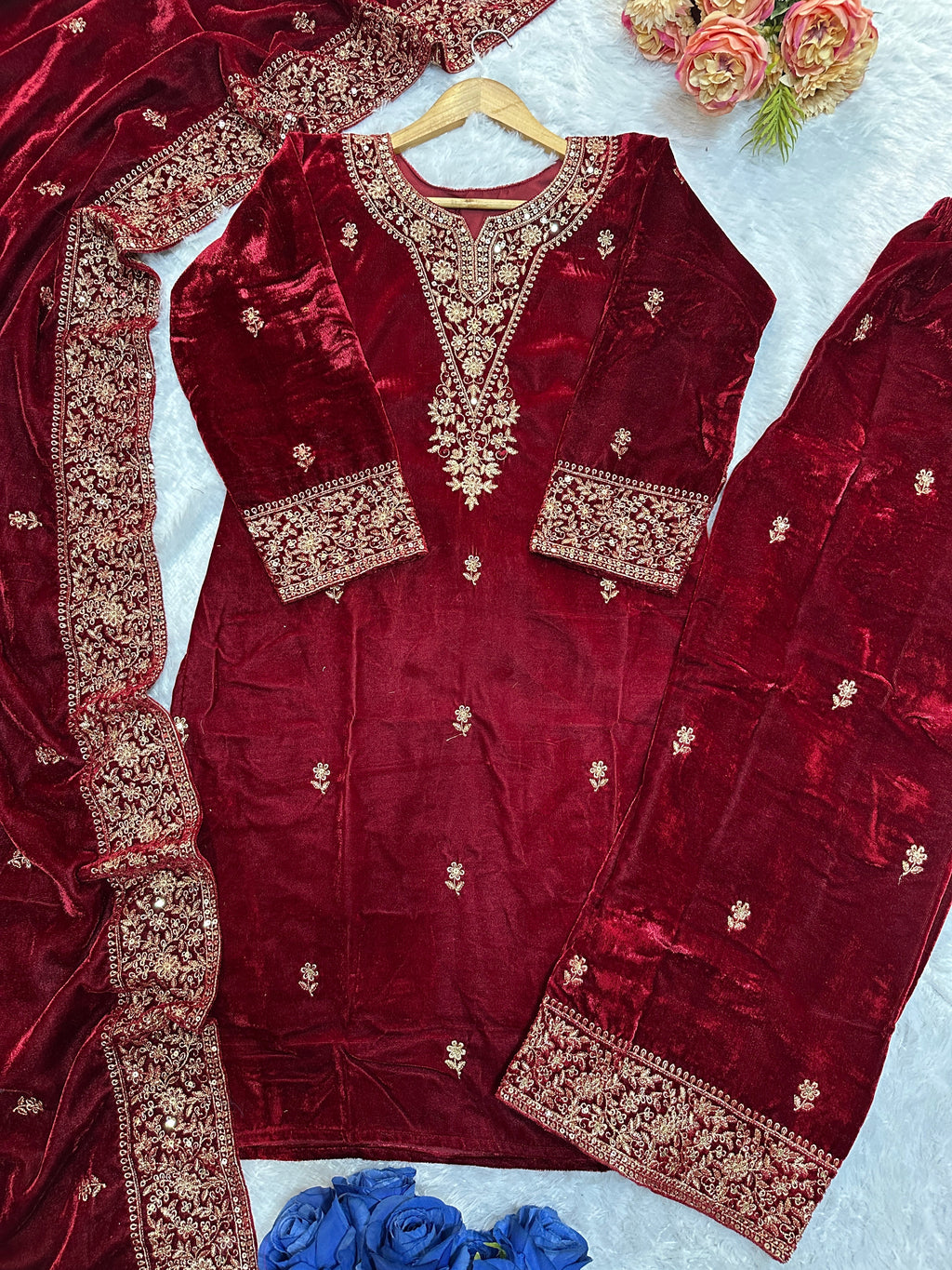 Beautiful Fancy Top Bottom And Dupatta With Embroidery Work