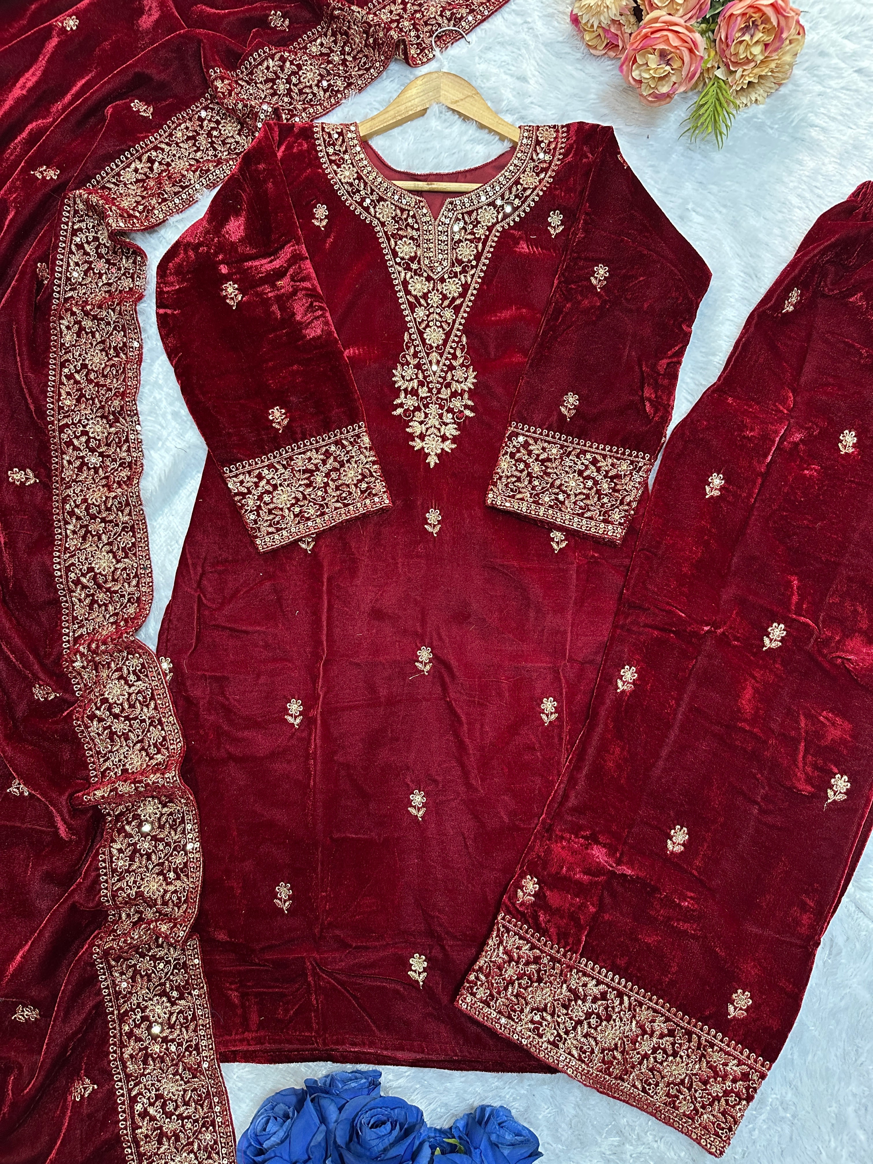 Beautiful Fancy Top Bottom And Dupatta With Embroidery Work