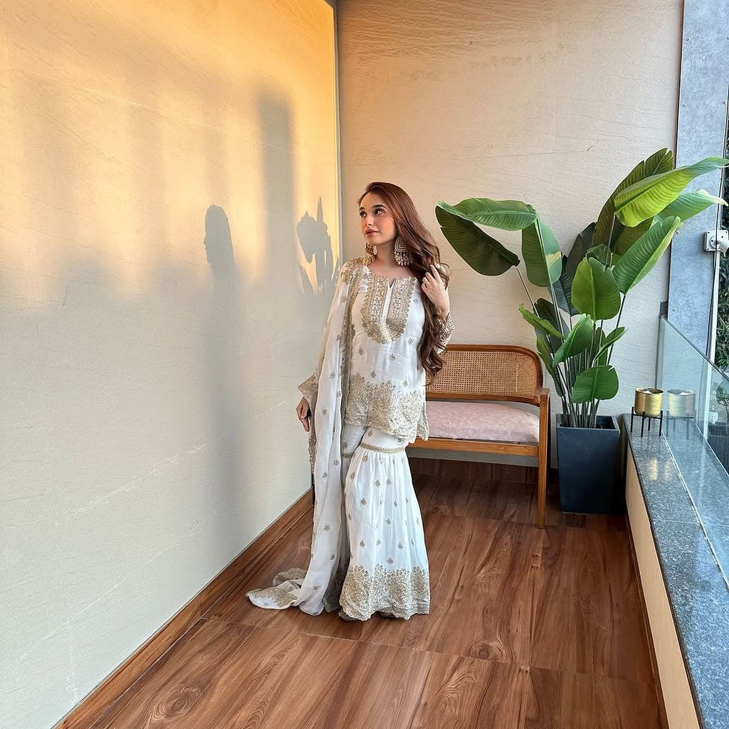 Fancy Top-Plazzo And Dupatta Set With Embroidery Sequence Work