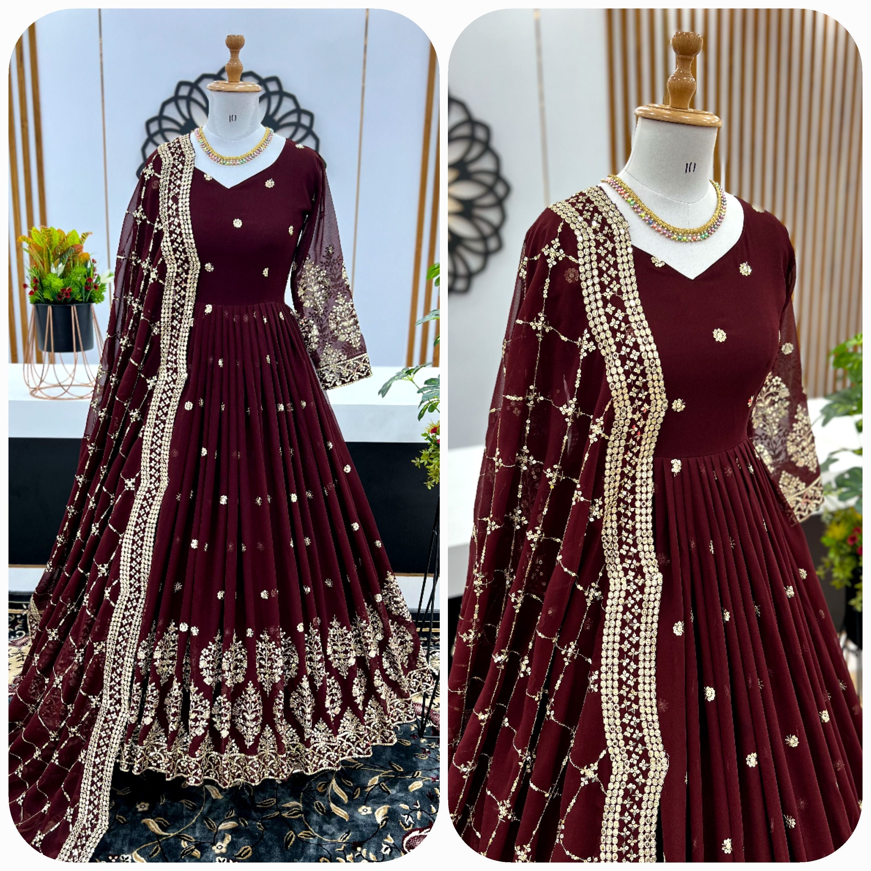 Designer Party Wear Look Full Heavy Embroidery Sequence Work Gown With Fully Stitched And Dupatta