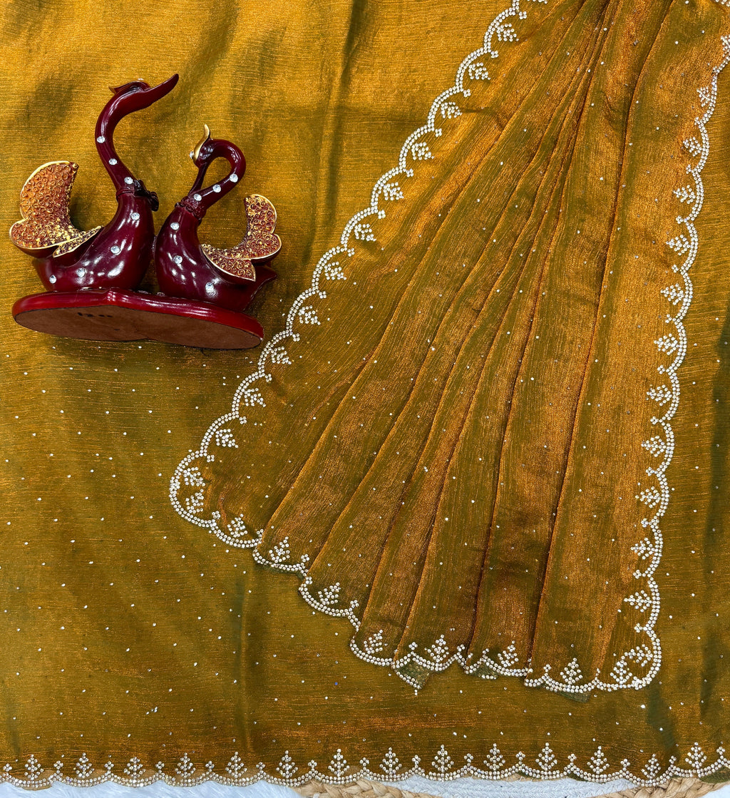 झुरखन और हीरे की कढ़ाई वाली खूबसूरत पार्टी वेयर साड़ी