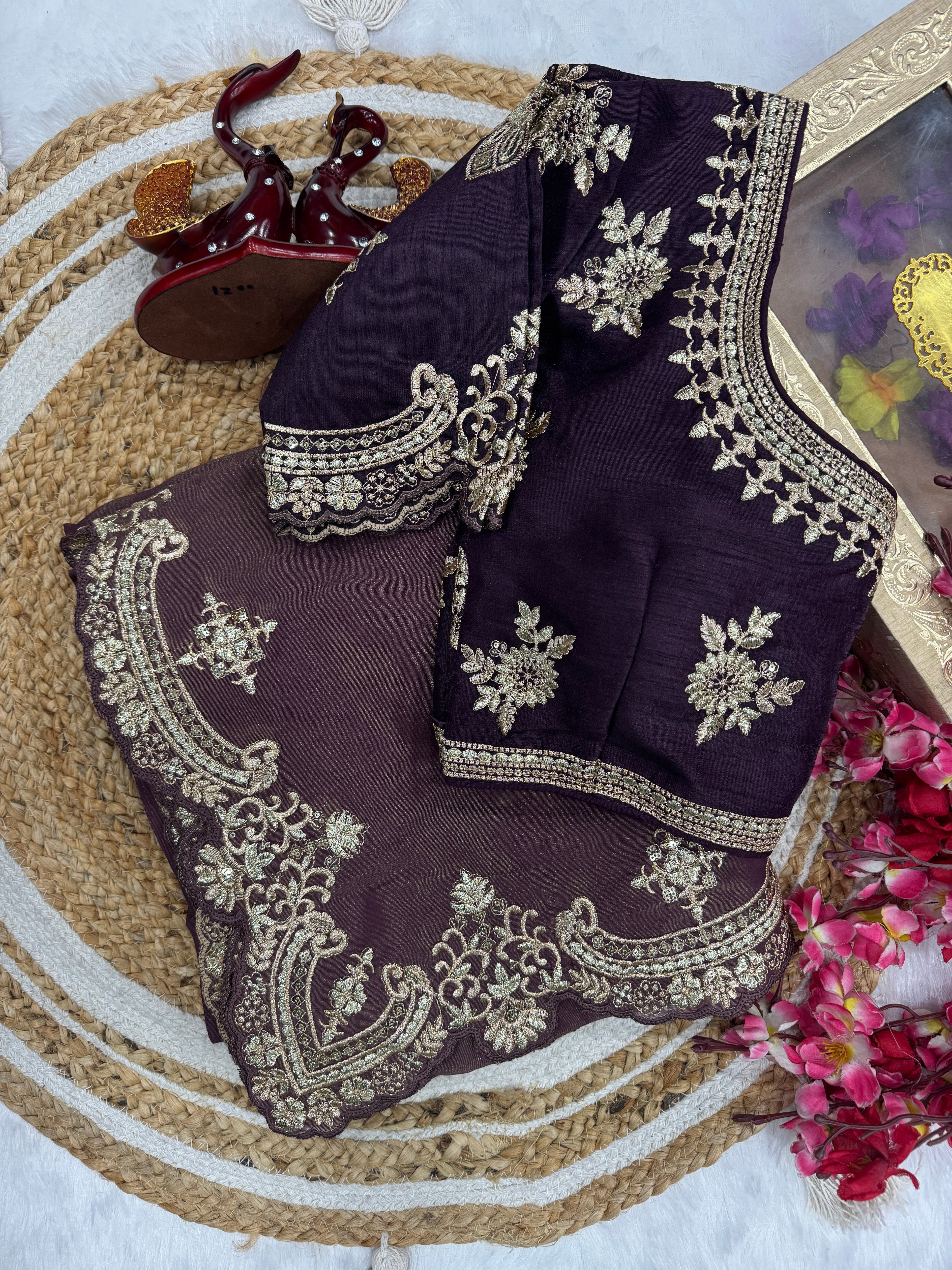 Party Wear Designer Saree With Zari Embroidery Work