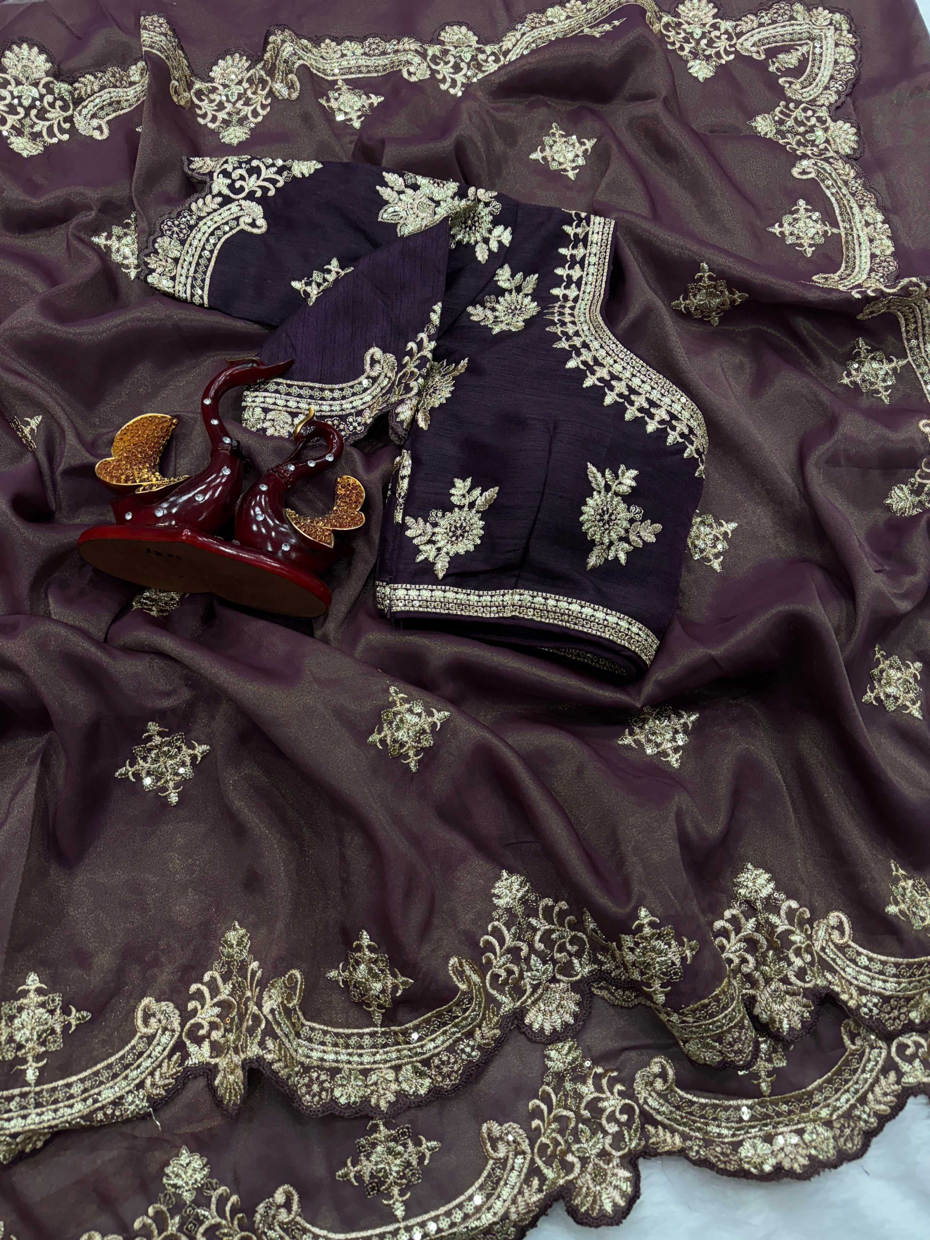 Party Wear Designer Saree With Zari Embroidery Work