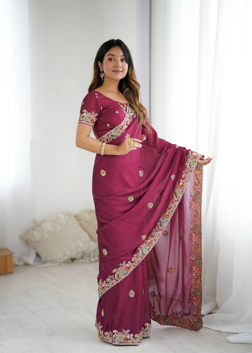 Fancy Saree With Embroidery Threads & Codding & Sequins Work