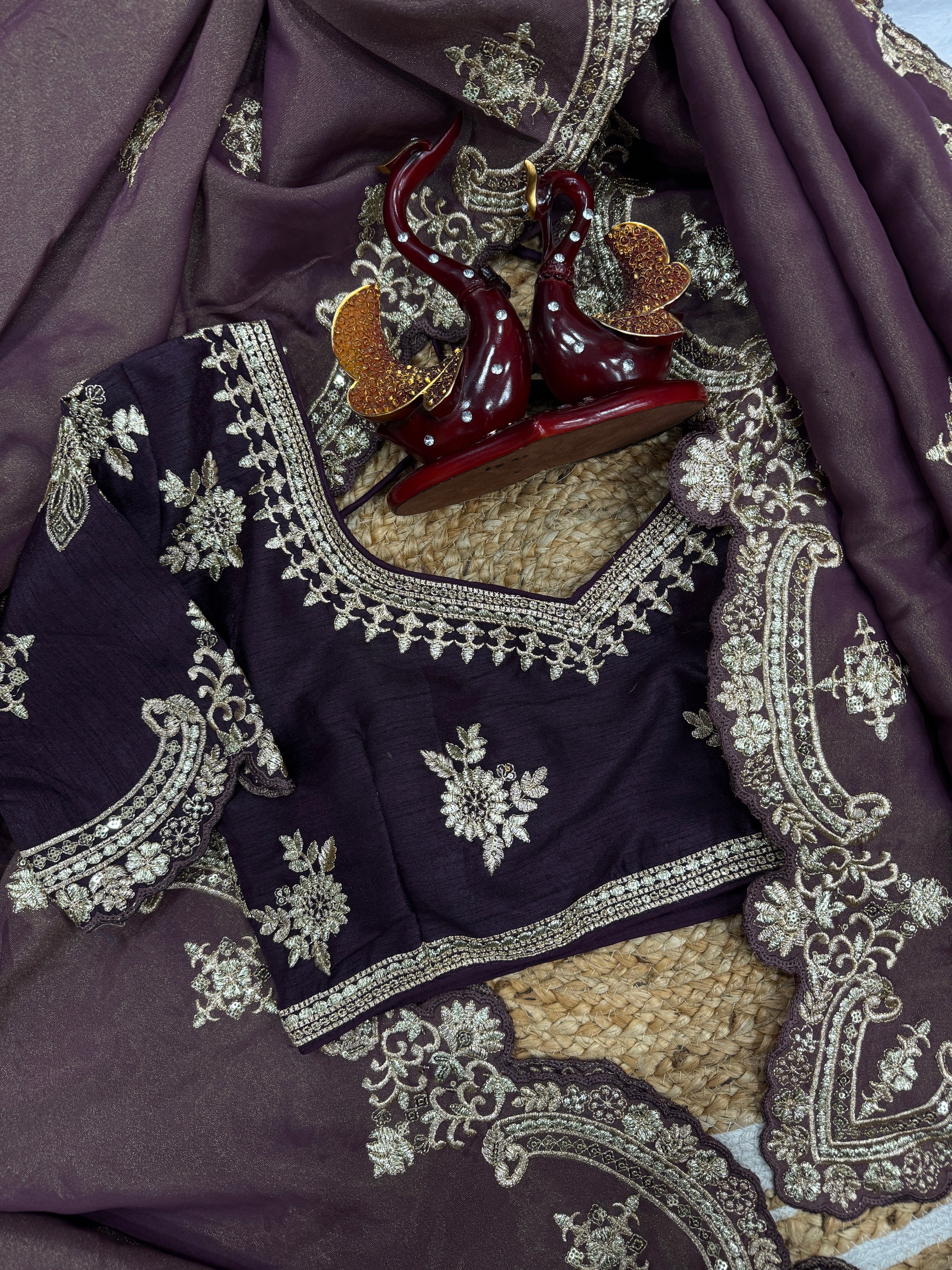 Party Wear Designer Saree With Zari Embroidery Work