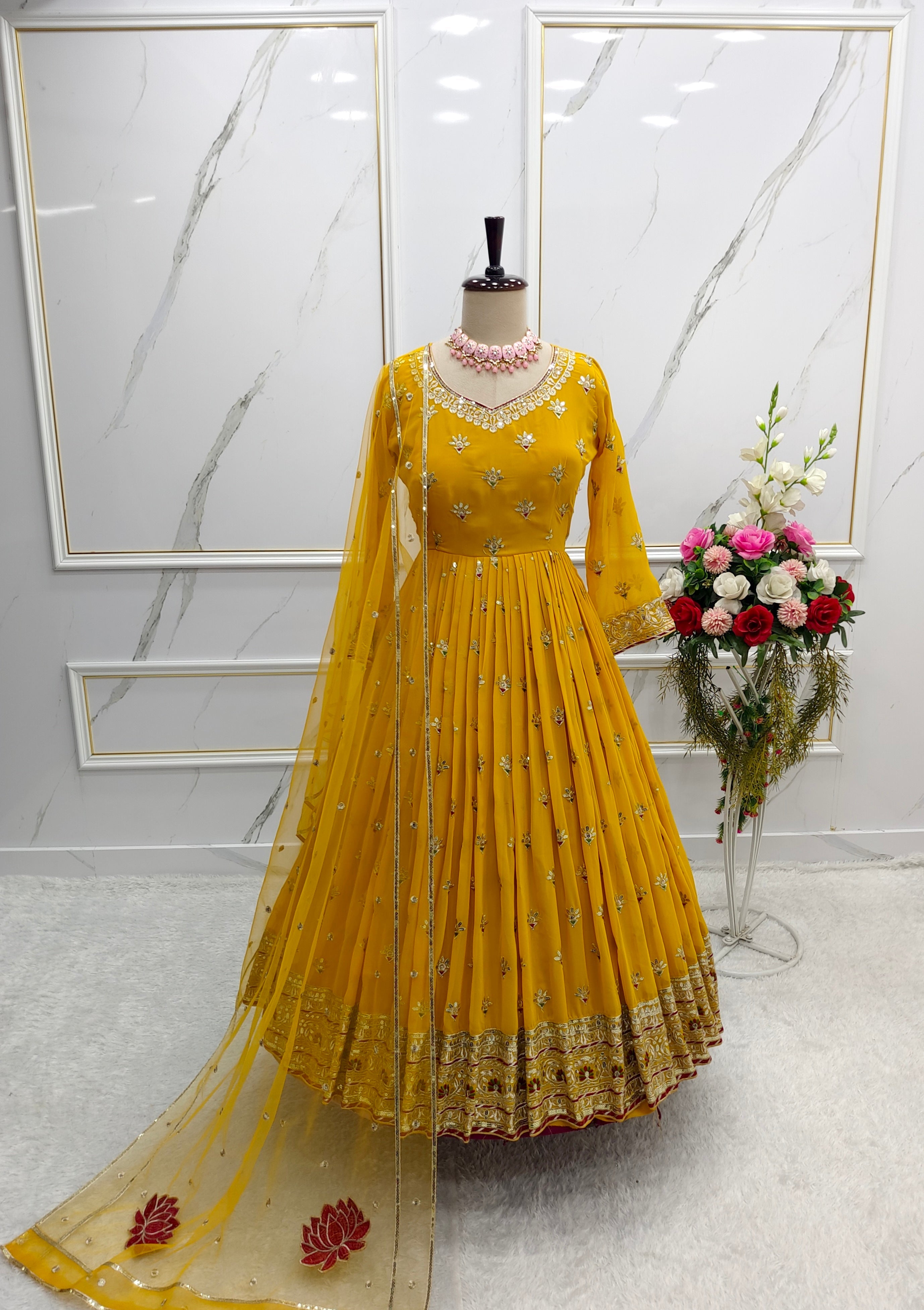 Beautiful Party Wear Gown -Pent And Designer Dupatta