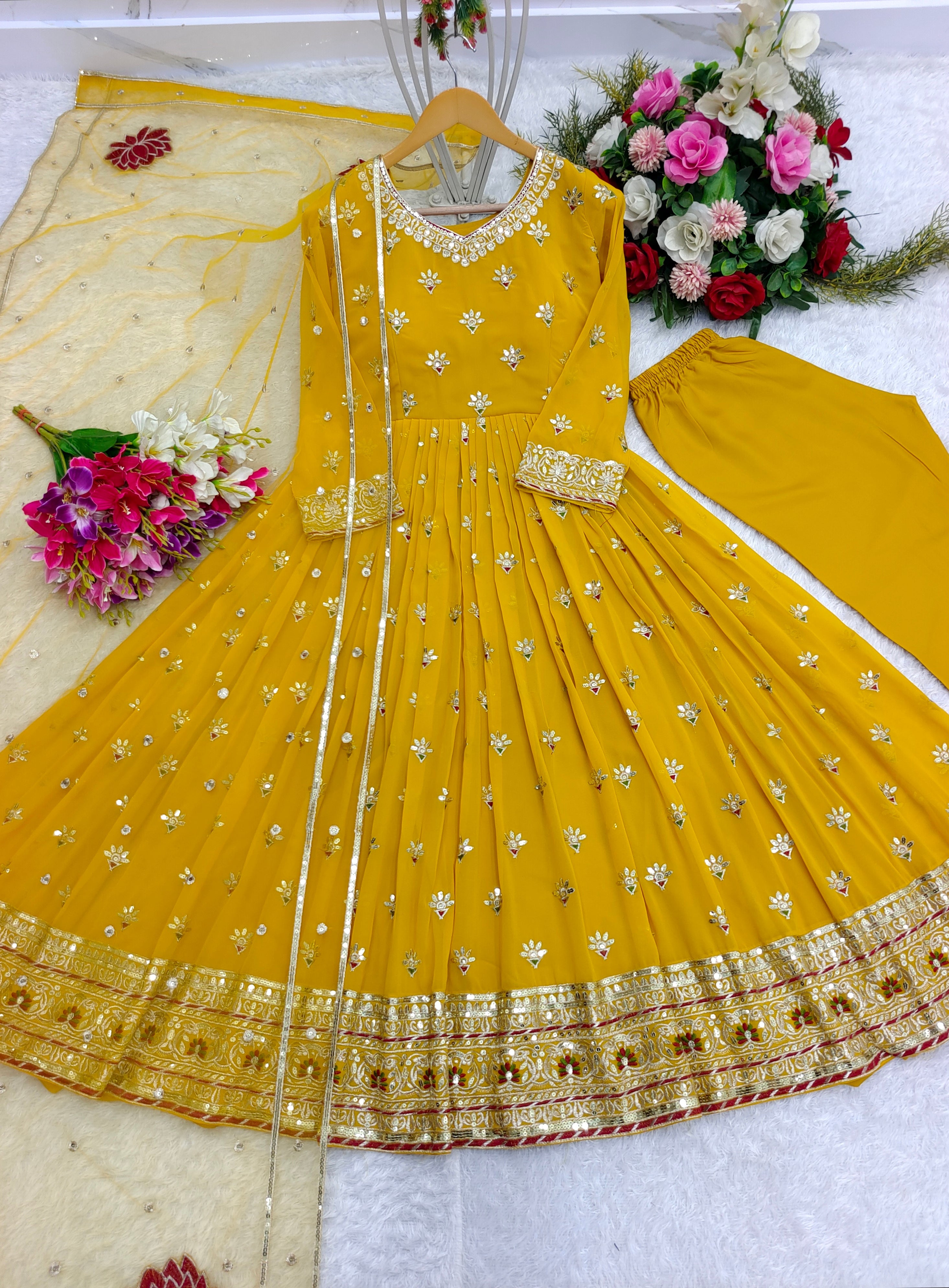Beautiful Party Wear Gown -Pent And Designer Dupatta
