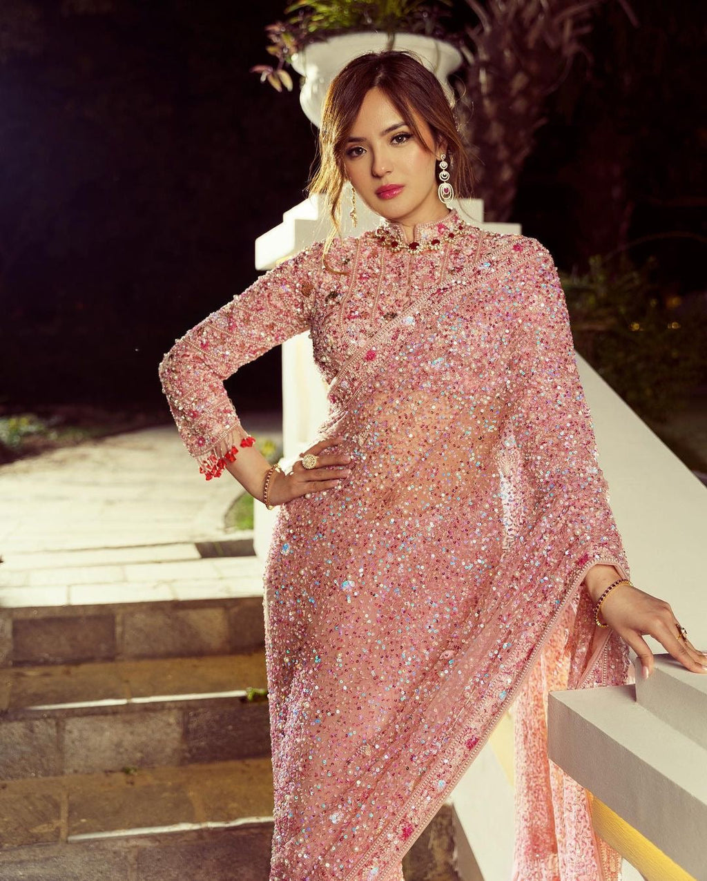 Party Wear Designer Saree With Beautiful Hand Pearl Work