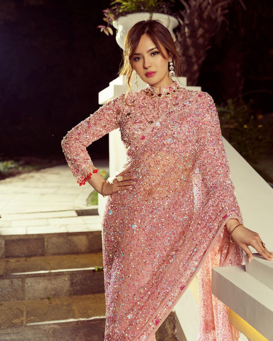 Party Wear Designer Saree With Beautiful Hand Pearl Work