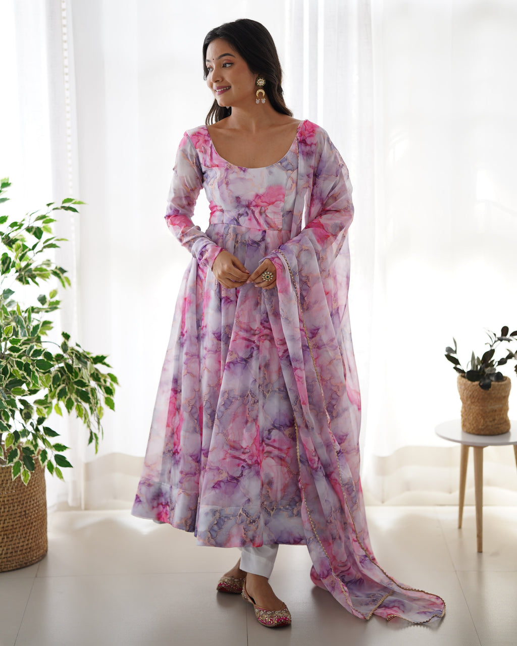 Beautiful Party Wear Anarkali Gown And Pent With Dupatta