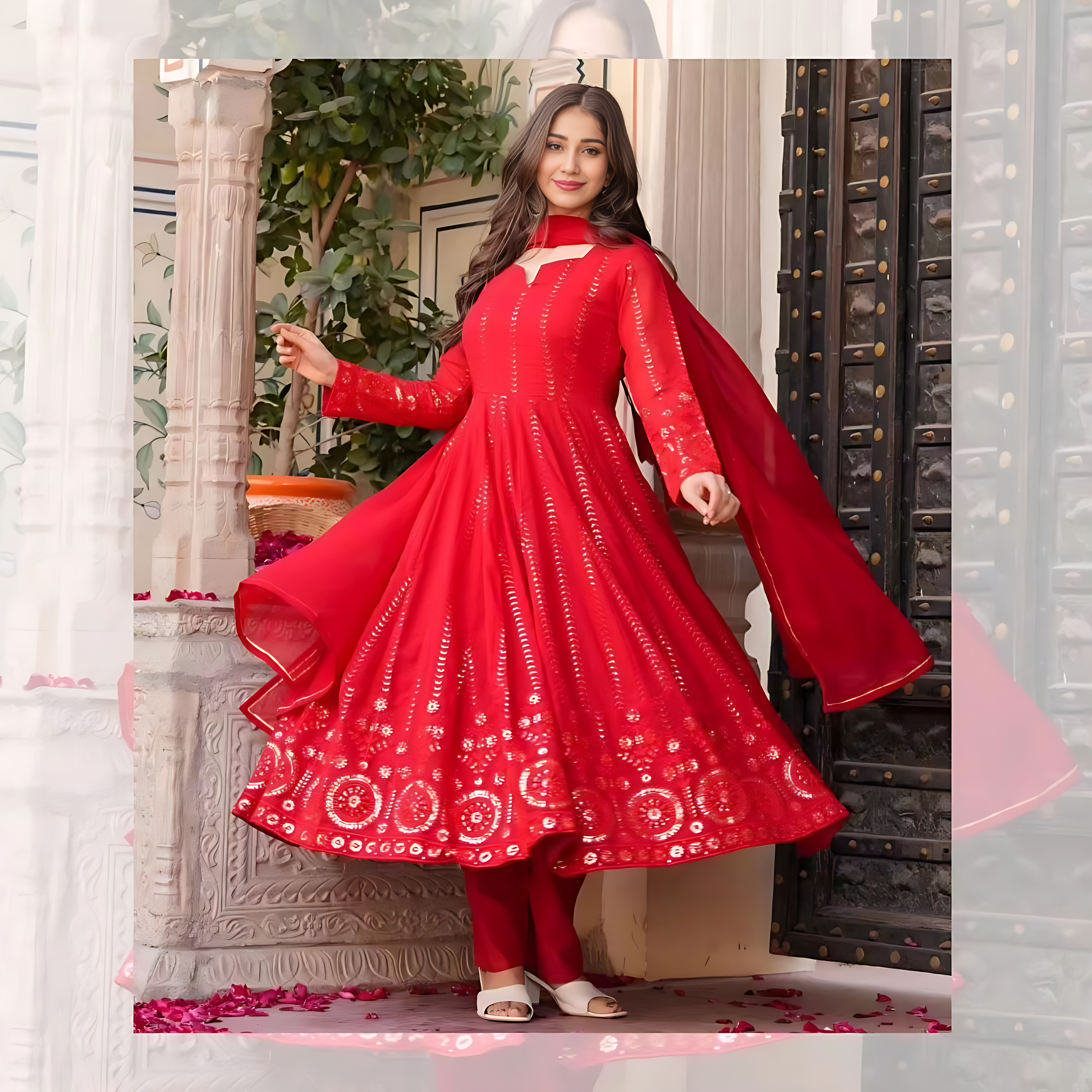 Party Wear Beautiful Embroidered Anarkali Suit And Pent With Dupatta