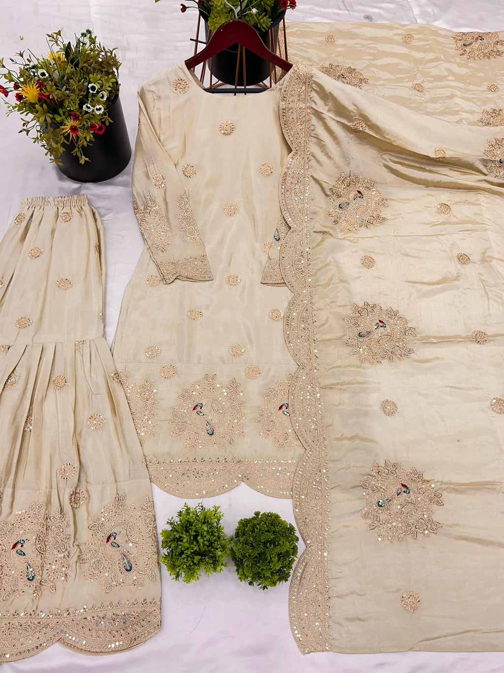 Fancy Top-Bottom And Dupatta Embroidery Coding Dori-Sequence Work