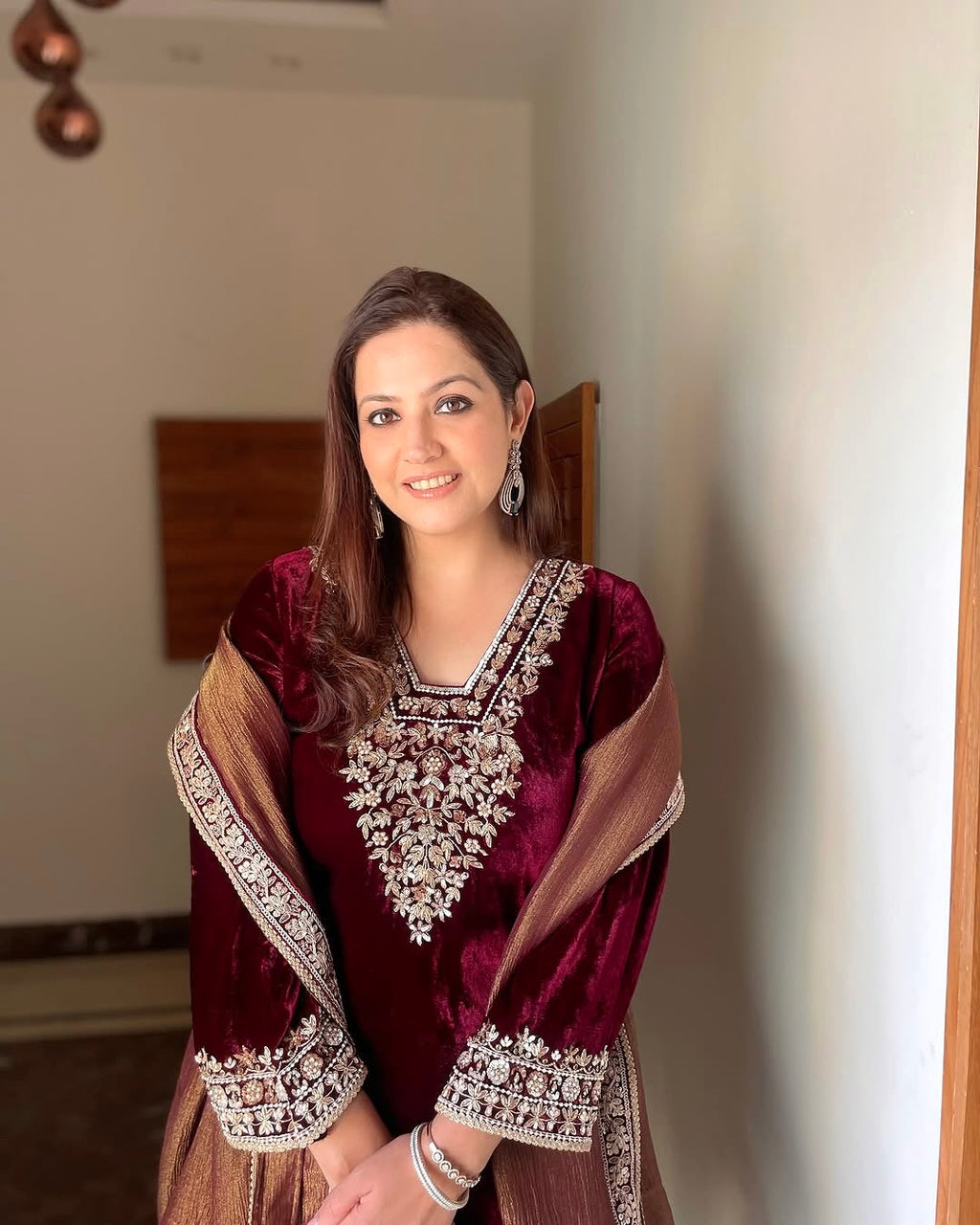 Designer Party Wear Look Heavy Pure Viscose Velvet Top Bottom & Dupatta Set