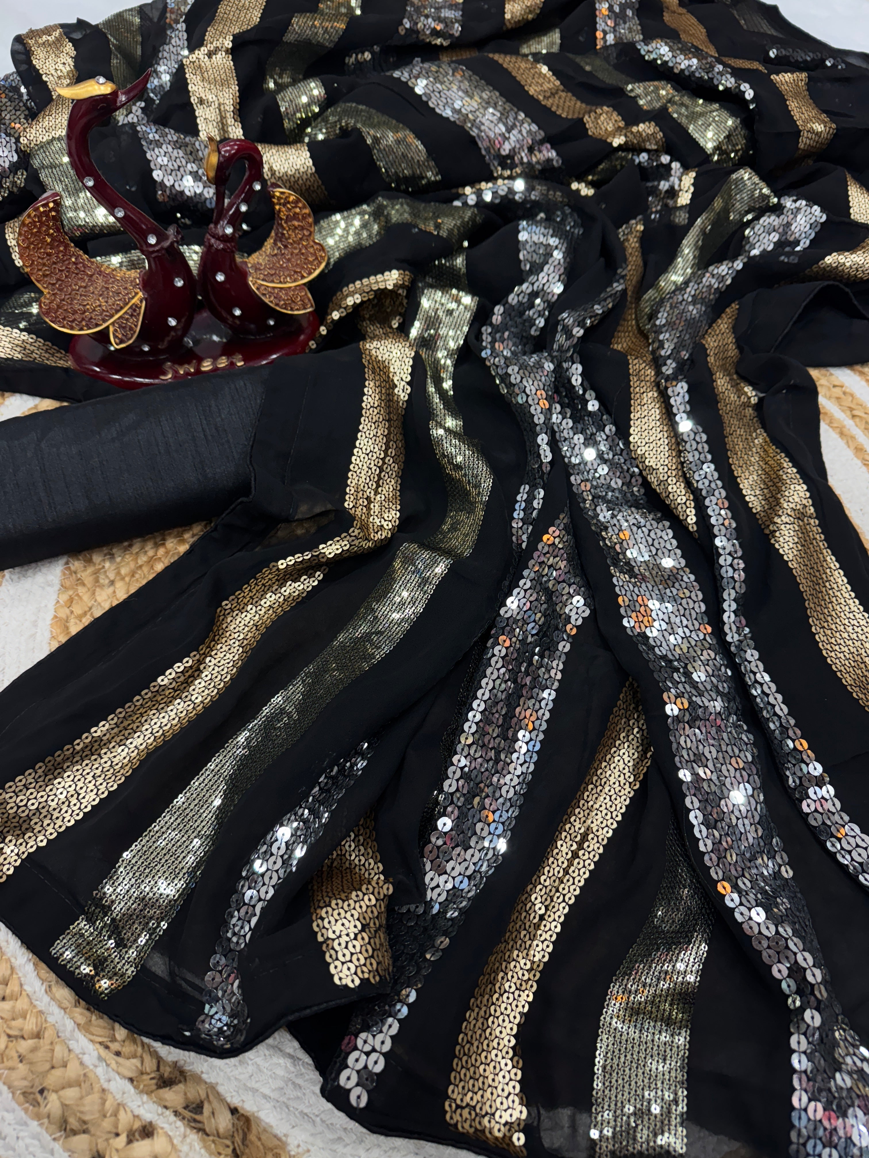 Designer Saree With Beautiful Triple Sequence Embroidery Work