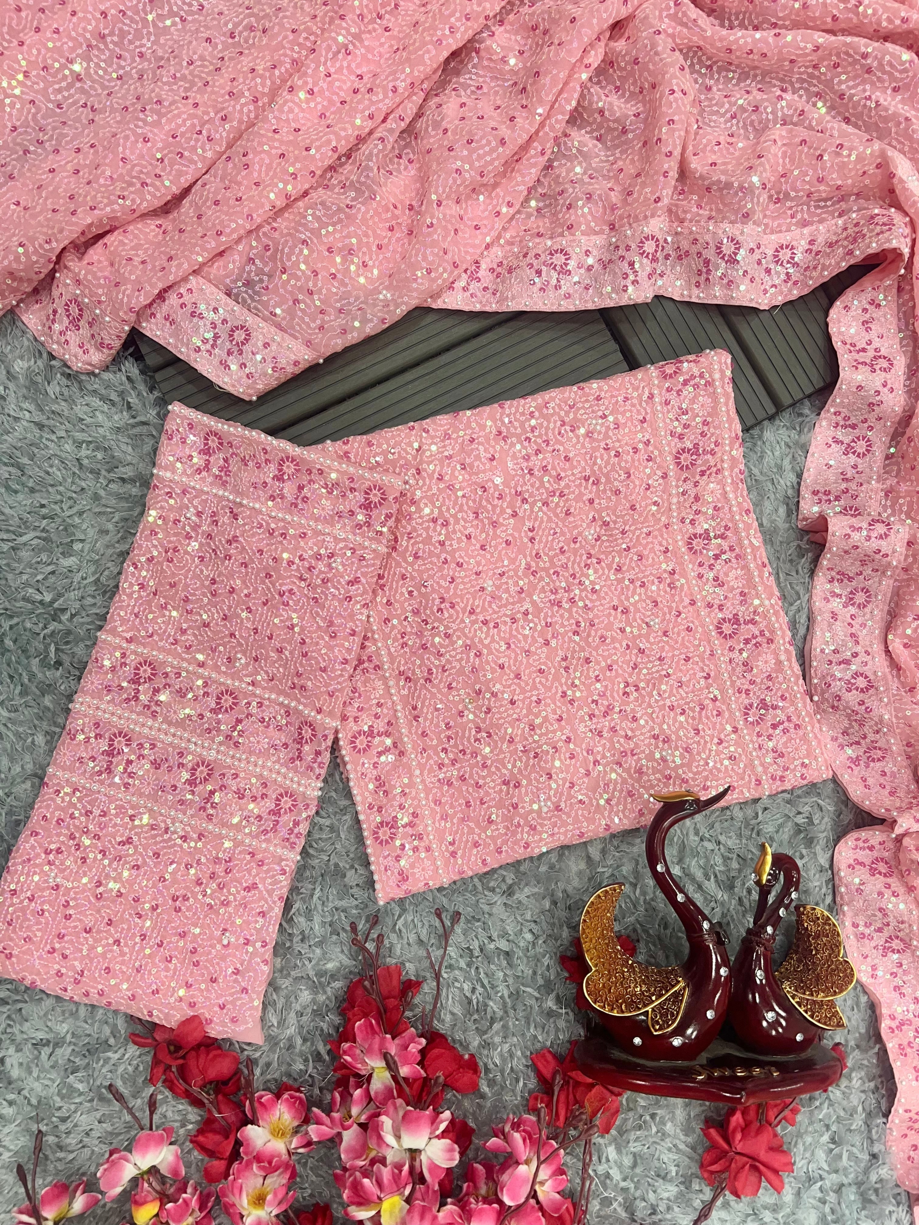 Party Wear Designer Saree With Beautiful Hand Pearl Work