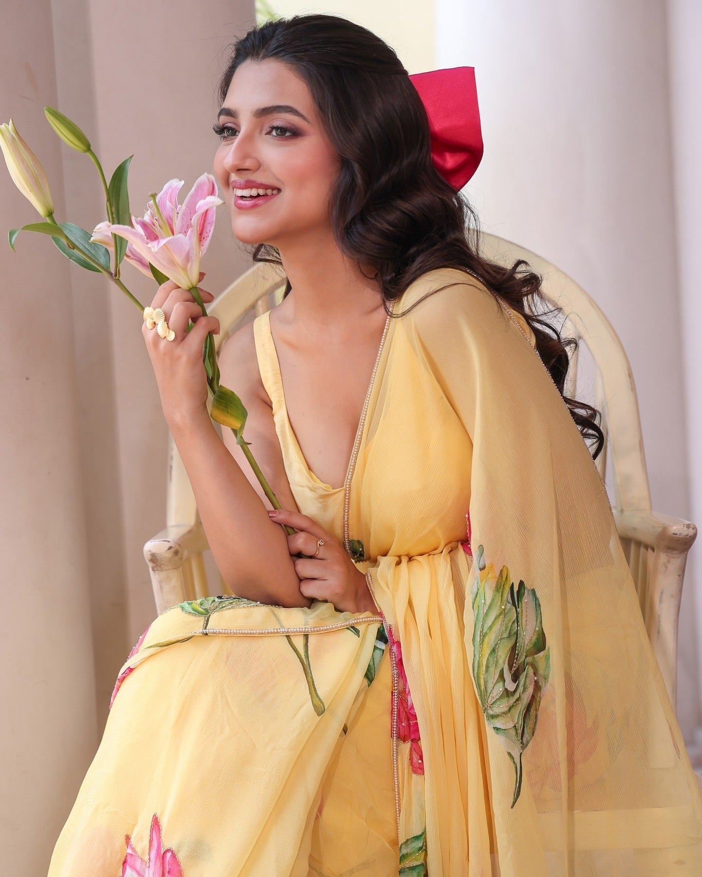 Designer Party Wear Saree With Beautiful Floral Handwork