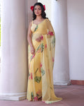 Designer Party Wear Saree With Beautiful Floral Handwork