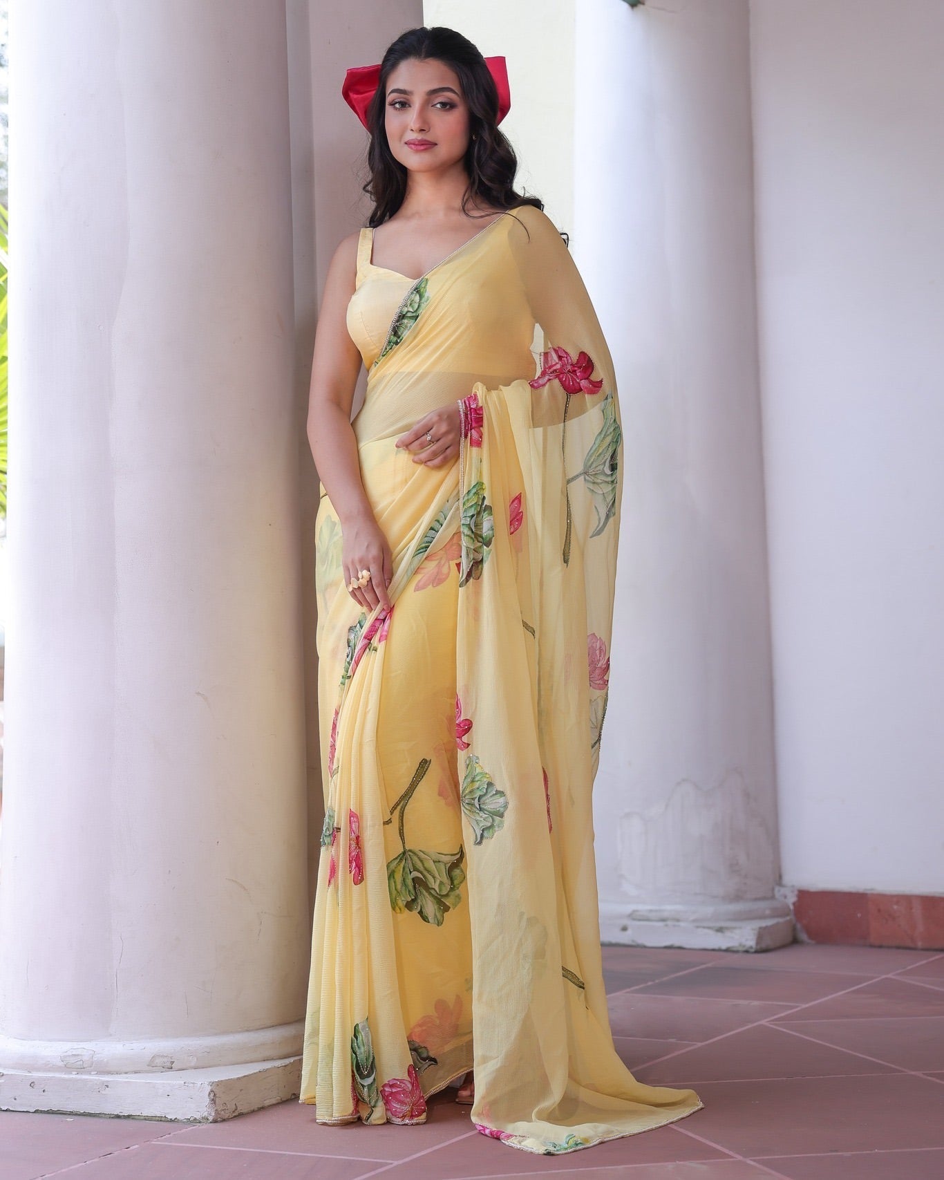Designer Party Wear Saree With Beautiful Floral Handwork