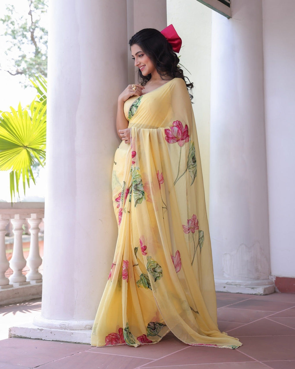 Designer Party Wear Saree With Beautiful Floral Handwork