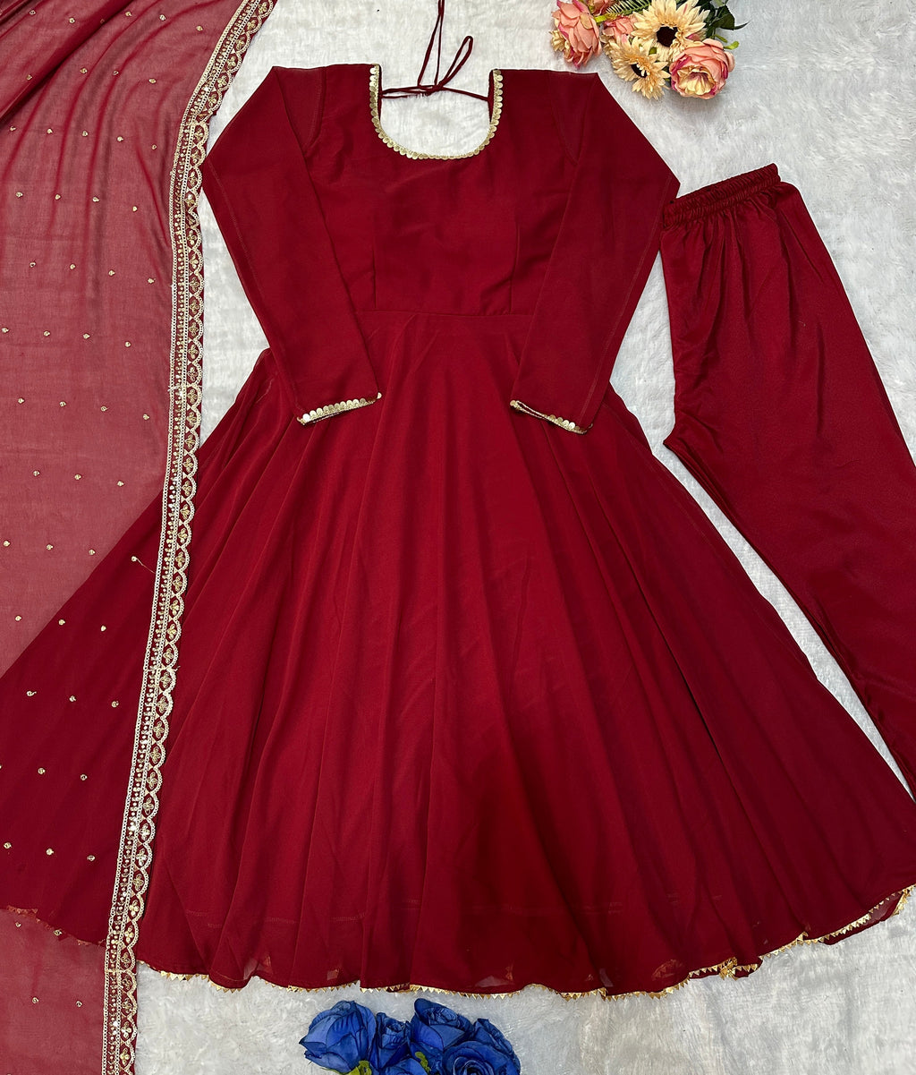 Beautiful Party Wear Look Gown With Pent And Dupatta