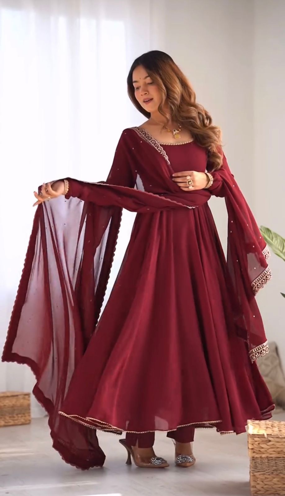Beautiful Party Wear Look Gown With Pent And Dupatta